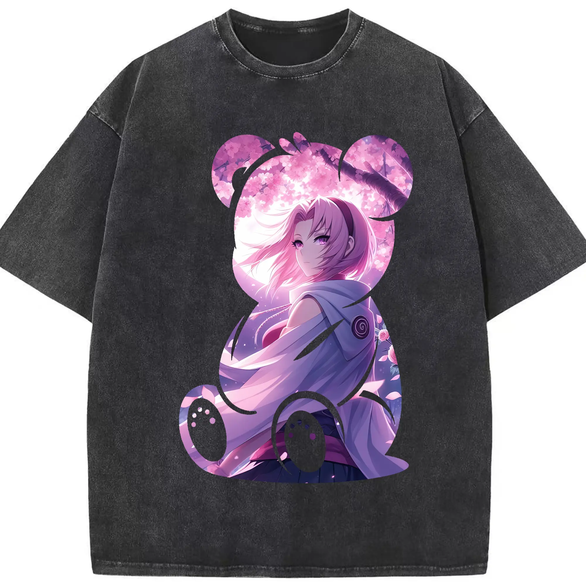 ナルト グッズ はるの さくら - 綿100％ ヴィンテージ風 半袖Tシャツ ・ フロントプリント ・ 柔らか肌触り ・ 通気性 快適 ・ スポーツ カジュアル 外出用