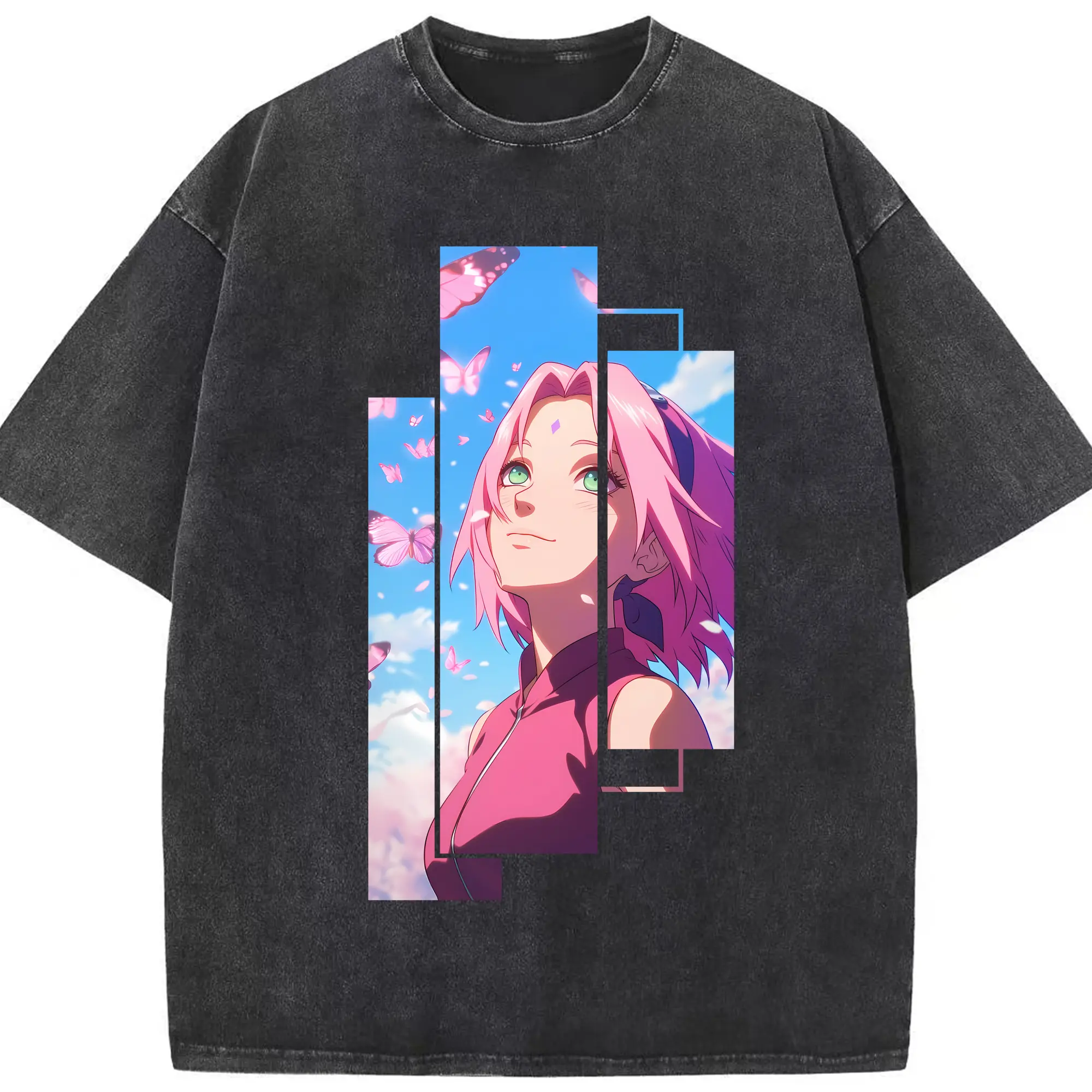 ナルト グッズ はるの さくら - 綿100％ ヴィンテージ風 半袖Tシャツ ・ フロントプリント ・ 柔らか肌触り ・ 通気性 快適 ・ スポーツ カジュアル 外出用