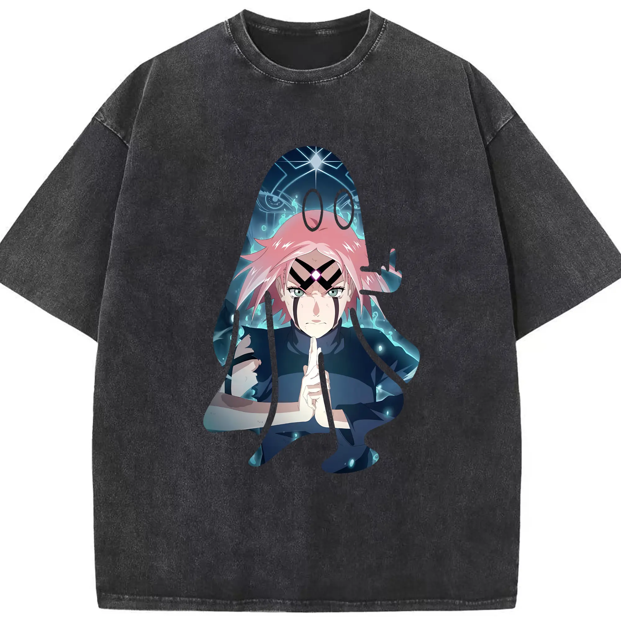 ナルト グッズ はるの さくら - 綿100％ ヴィンテージ風 半袖Tシャツ ・ フロントプリント ・ 柔らか肌触り ・ 通気性 快適 ・ スポーツ カジュアル 外出用