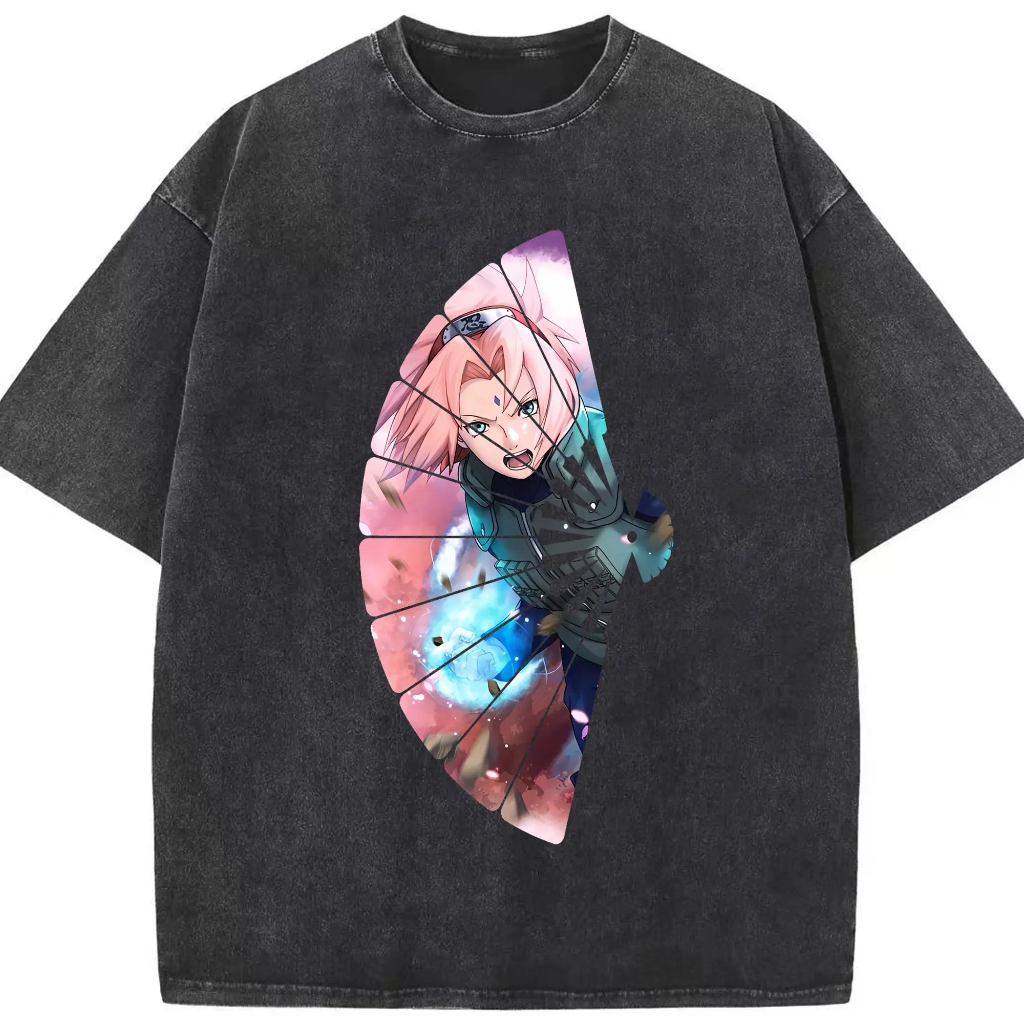 ナルト グッズ はるの さくら - 綿100％ ヴィンテージ風 半袖Tシャツ ・ フロントプリント ・ 柔らか肌触り ・ 通気性 快適 ・ スポーツ カジュアル 外出用