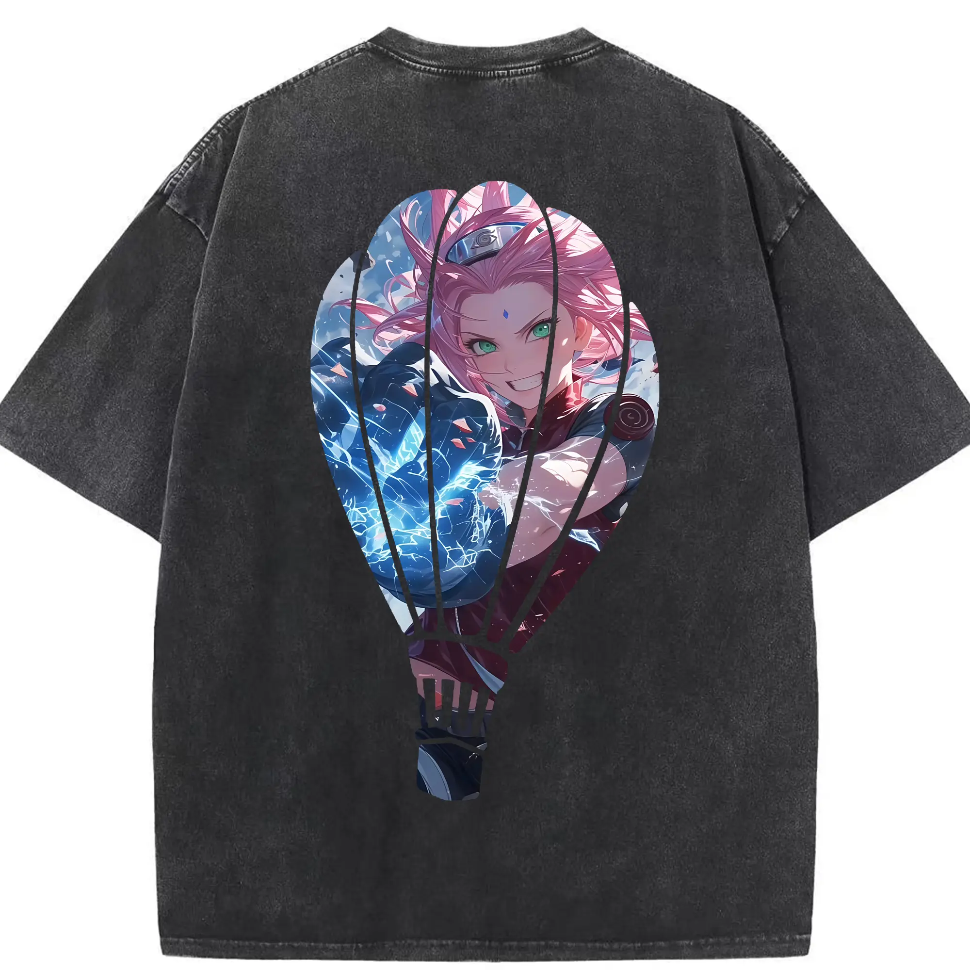 ナルト グッズ はるの さくら - 綿100％ ヴィンテージ風 半袖Tシャツ ・ 背面プリント ・ 柔らか肌触り ・ 通気性 快適 ・ スポーツ カジュアル 外出用