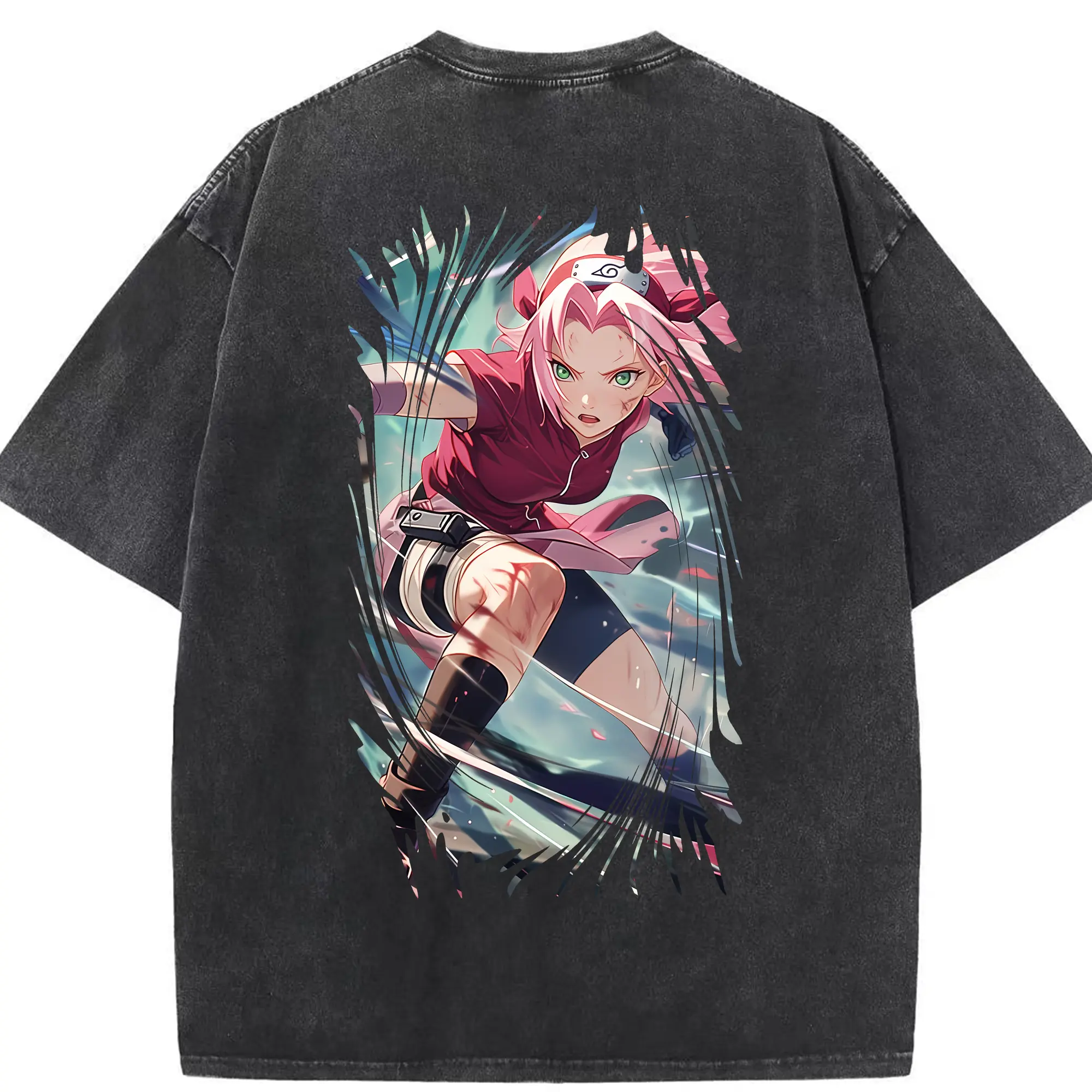 ナルト グッズ はるの さくら - 綿100％ ヴィンテージ風 半袖Tシャツ ・ 背面プリント ・ 柔らか肌触り ・ 通気性 快適 ・ スポーツ カジュアル 外出用