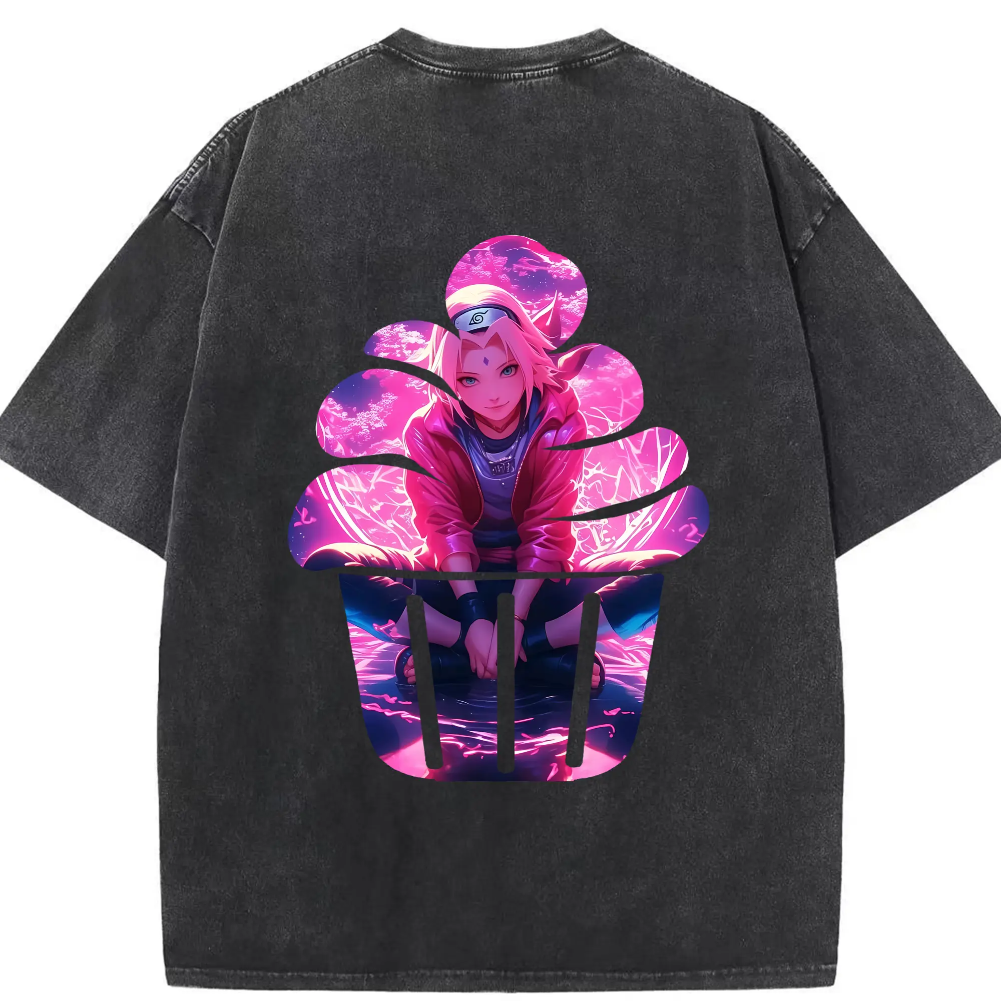 ナルト グッズ はるの さくら - 綿100％ ヴィンテージ風 半袖Tシャツ ・ 背面プリント ・ 柔らか肌触り ・ 通気性 快適 ・ スポーツ カジュアル 外出用