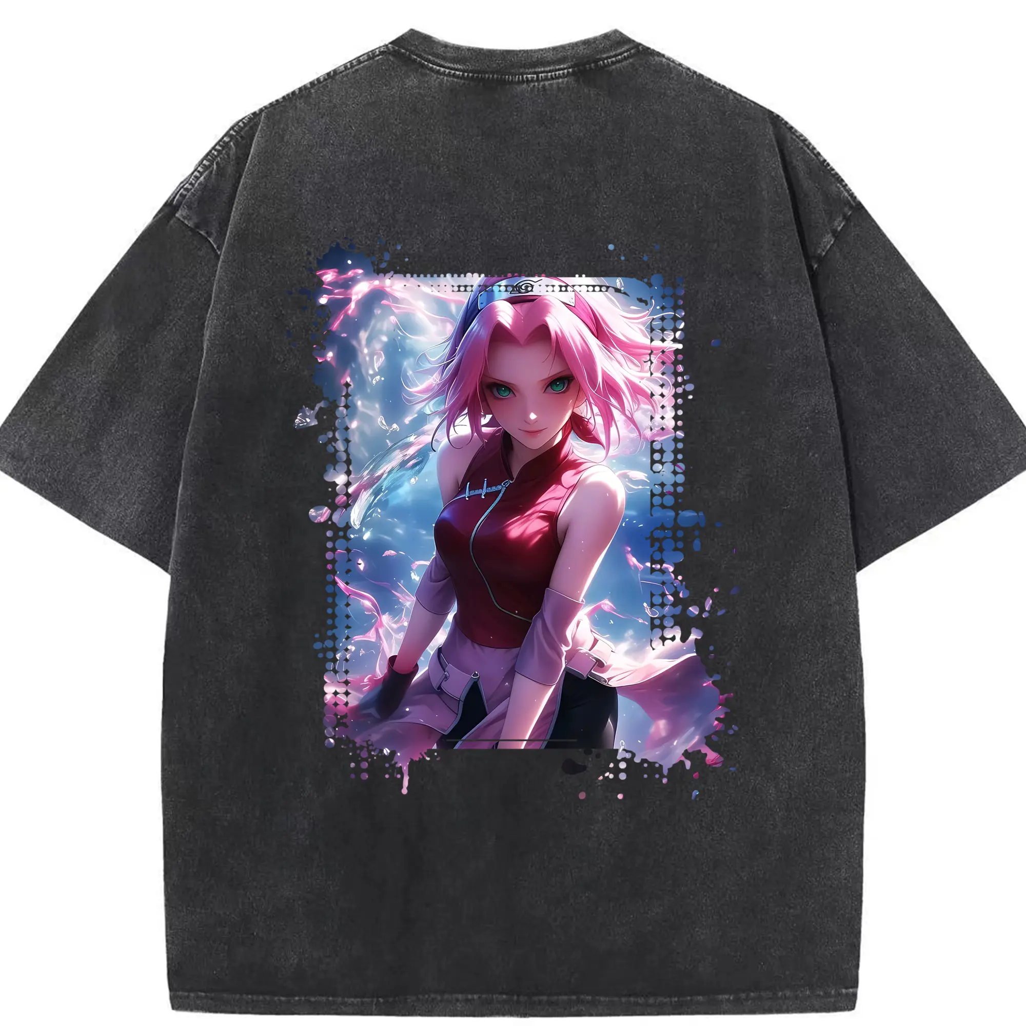 ナルト グッズ はるの さくら - 綿100％ ヴィンテージ風 半袖Tシャツ ・ 背面プリント ・ 柔らか肌触り ・ 通気性 快適 ・ スポーツ カジュアル 外出用