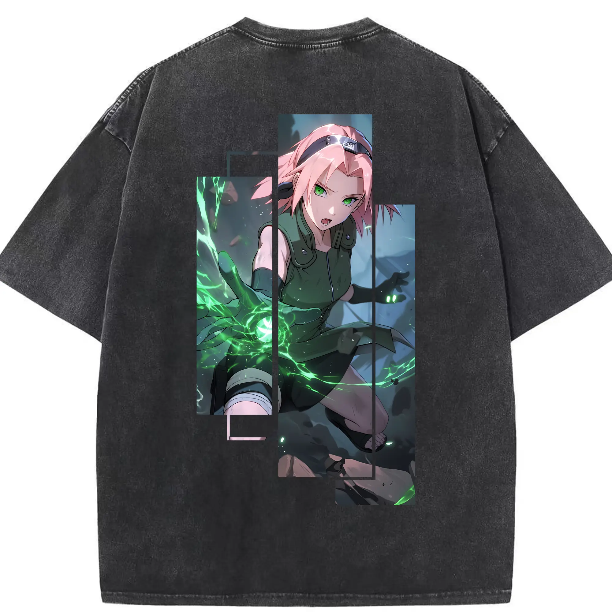 ナルト グッズ はるの さくら - 綿100％ ヴィンテージ風 半袖Tシャツ ・ 背面プリント ・ 柔らか肌触り ・ 通気性 快適 ・ スポーツ カジュアル 外出用