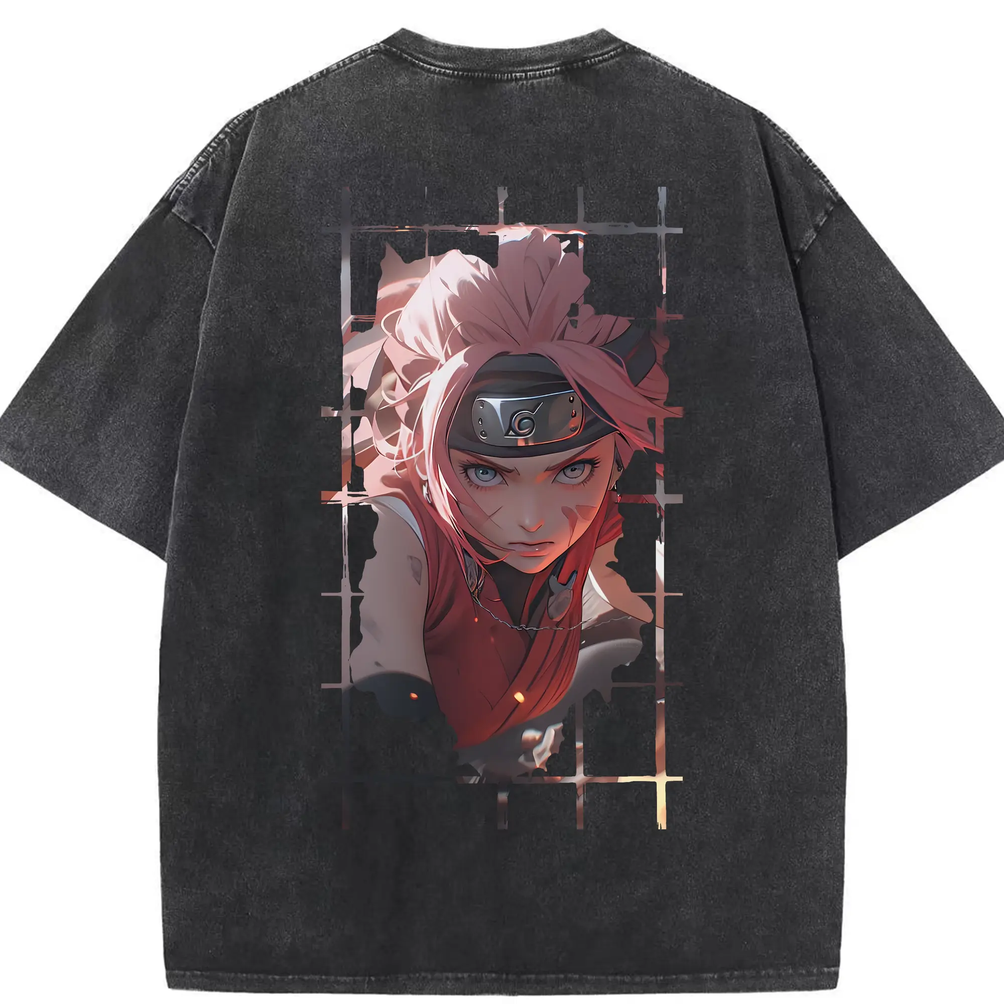 ナルト グッズ はるの さくら - 綿100％ ヴィンテージ風 半袖Tシャツ ・ 背面プリント ・ 柔らか肌触り ・ 通気性 快適 ・ スポーツ カジュアル 外出用