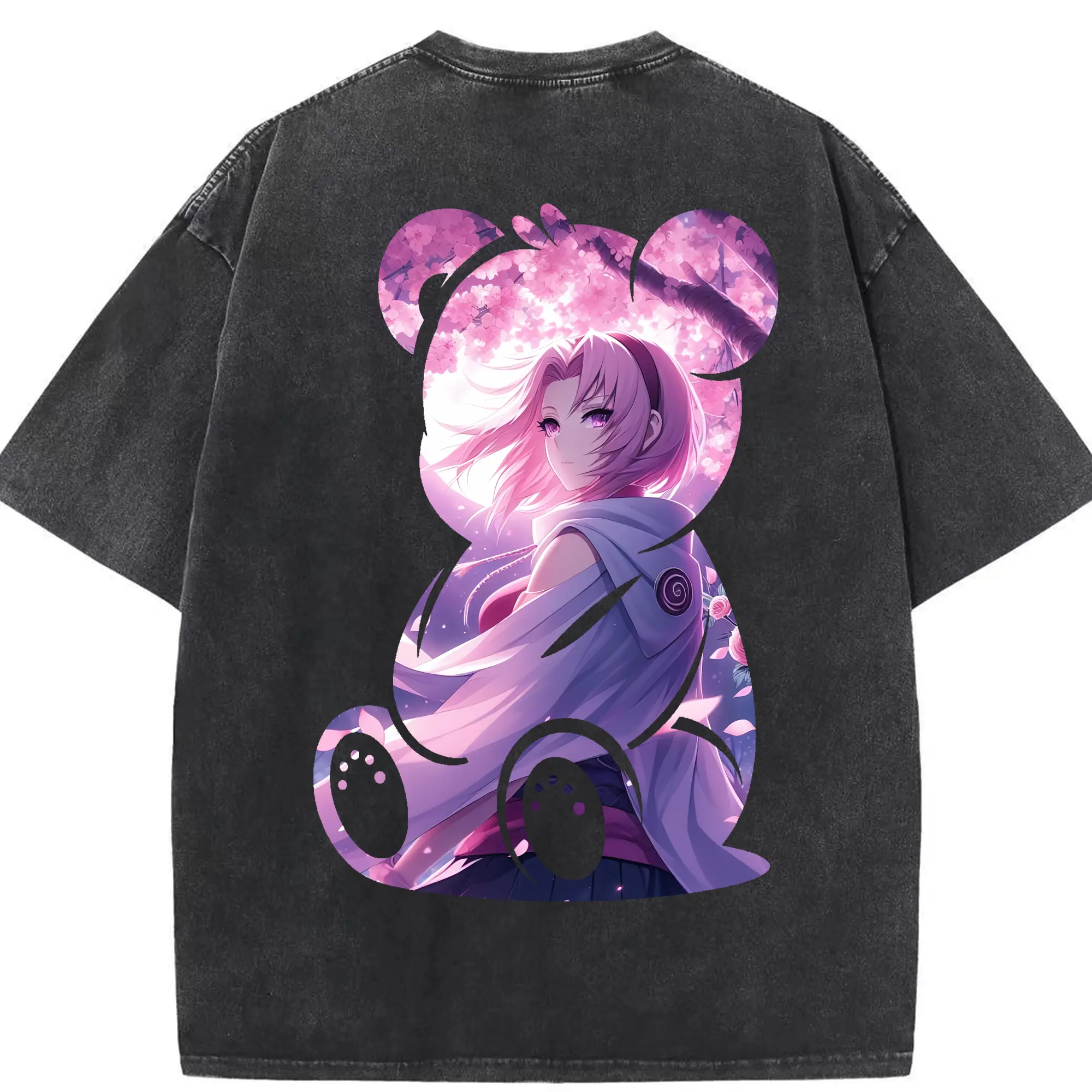 ナルト グッズ はるの さくら - 綿100％ ヴィンテージ風 半袖Tシャツ ・ 背面プリント ・ 柔らか肌触り ・ 通気性 快適 ・ スポーツ カジュアル 外出用