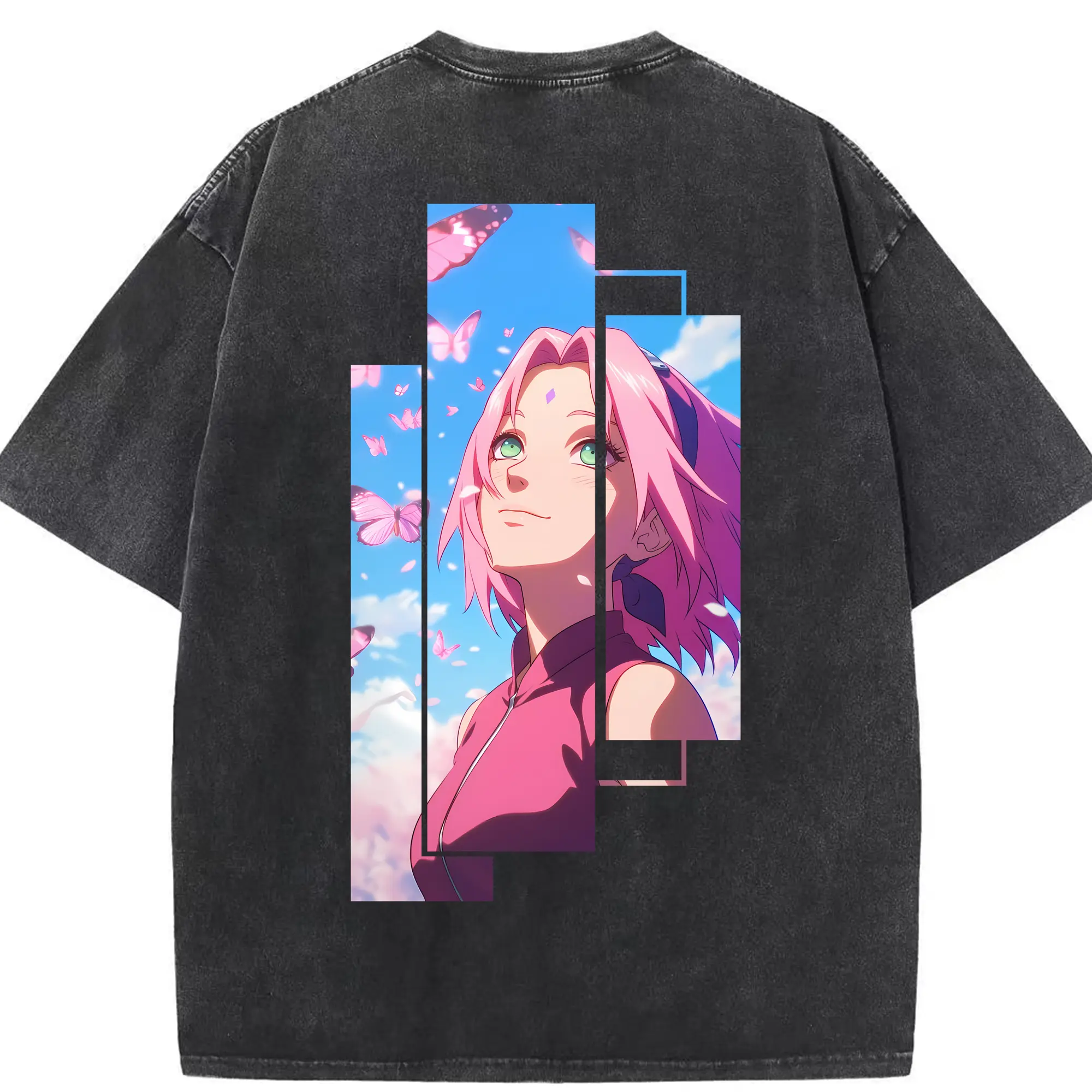 ナルト グッズ はるの さくら - 綿100％ ヴィンテージ風 半袖Tシャツ ・ 背面プリント ・ 柔らか肌触り ・ 通気性 快適 ・ スポーツ カジュアル 外出用