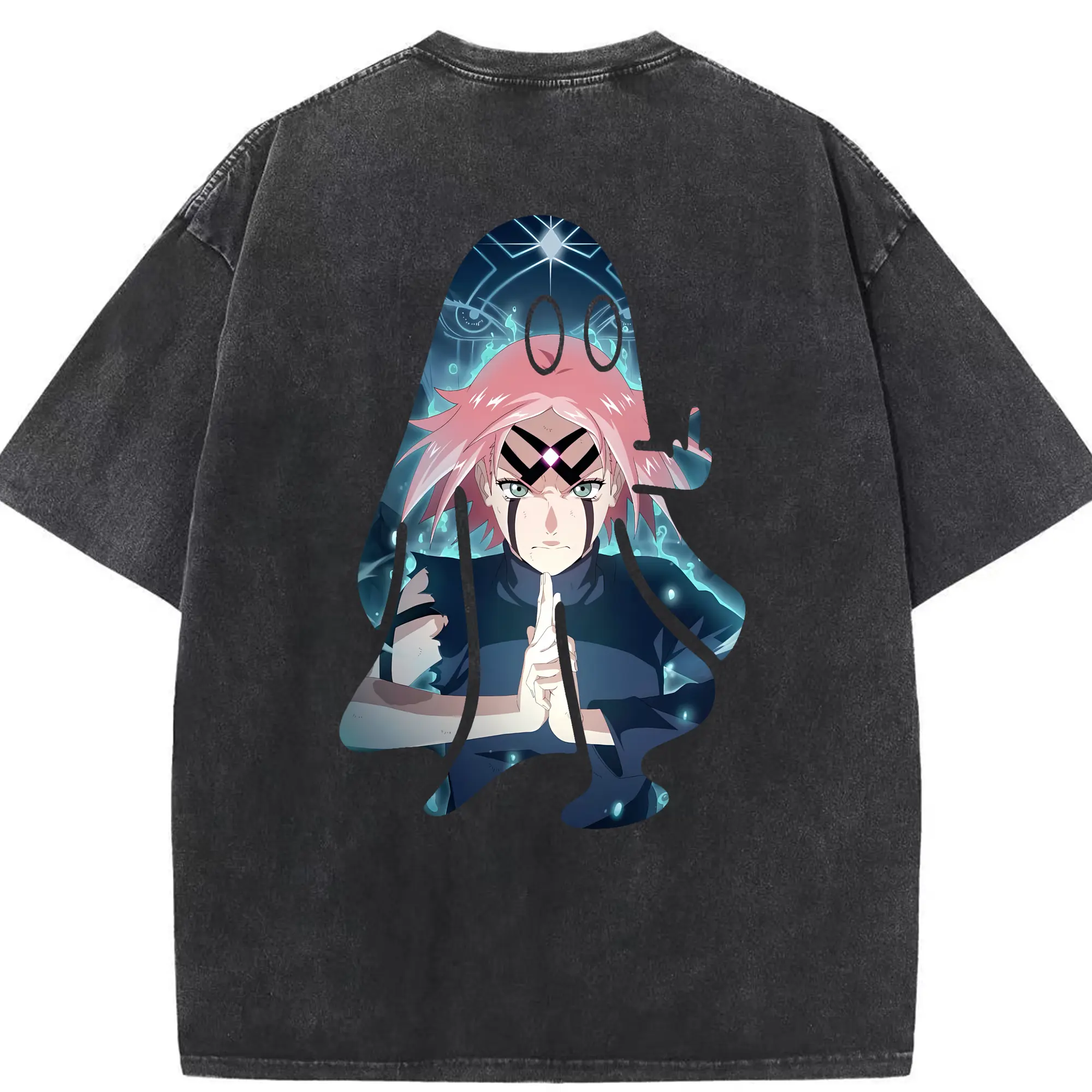 ナルト グッズ はるの さくら - 綿100％ ヴィンテージ風 半袖Tシャツ ・ 背面プリント ・ 柔らか肌触り ・ 通気性 快適 ・ スポーツ カジュアル 外出用