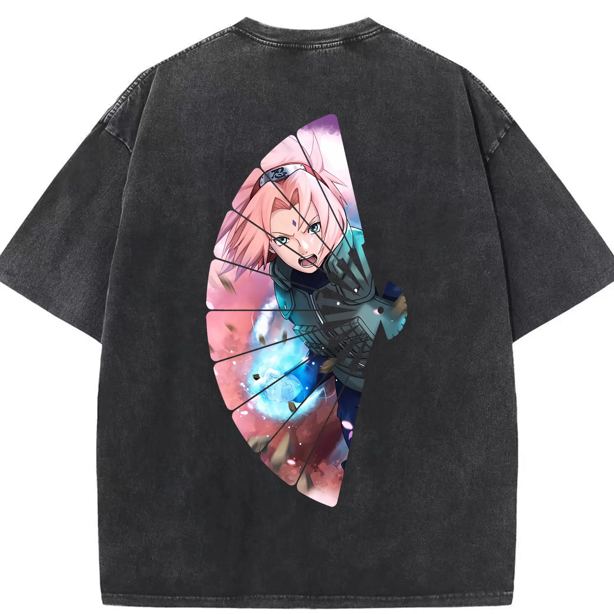 ナルト グッズ はるの さくら - 綿100％ ヴィンテージ風 半袖Tシャツ ・ 背面プリント ・ 柔らか肌触り ・ 通気性 快適 ・ スポーツ カジュアル 外出用