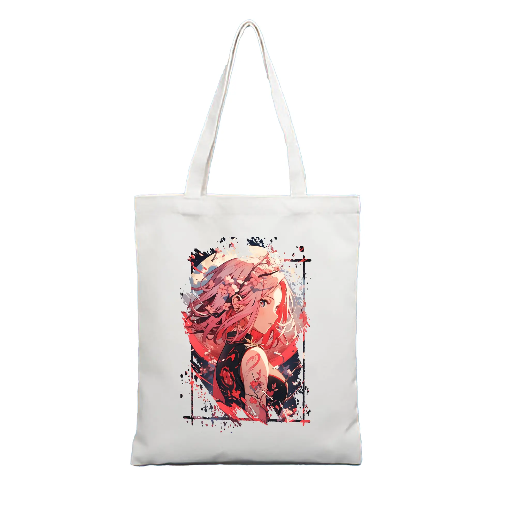 ナルト グッズ はるの さくら - 縦型キャンバス手提げバッグ（トートバッグ） ・ キャンバス素材 ・ ショッピング用 ・ 軽量 丈夫 お手入れ簡単