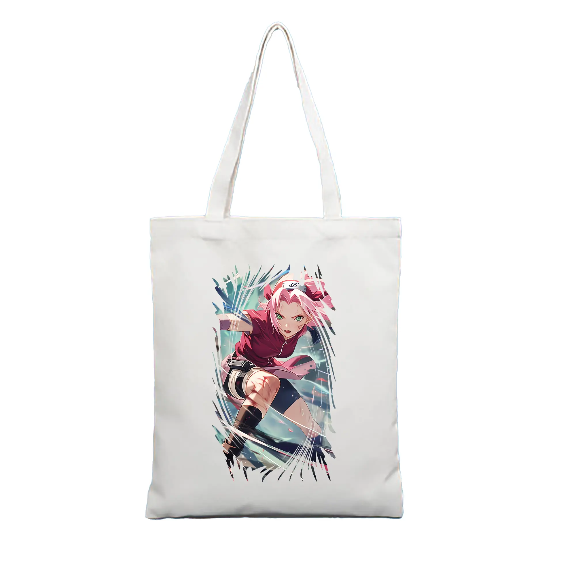 ナルト グッズ はるの さくら - 縦型キャンバス手提げバッグ（トートバッグ） ・ キャンバス素材 ・ ショッピング用 ・ 軽量 丈夫 お手入れ簡単