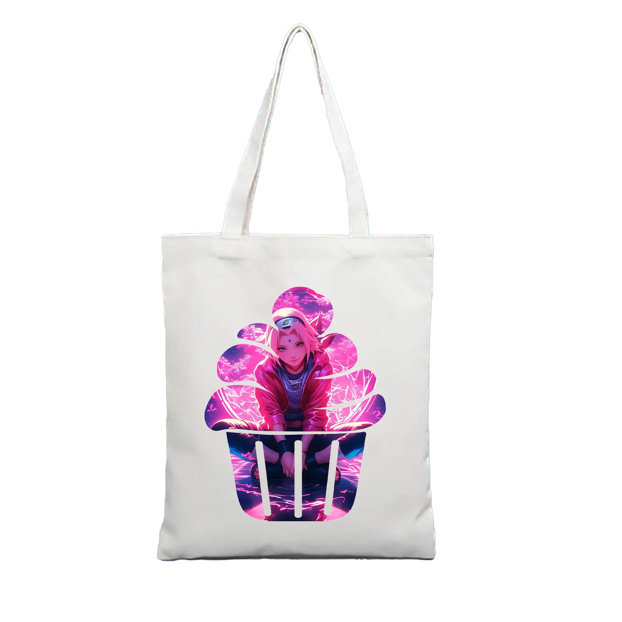 ナルト グッズ はるの さくら - 縦型キャンバス手提げバッグ（トートバッグ） ・ キャンバス素材 ・ ショッピング用 ・ 軽量 丈夫 お手入れ簡単