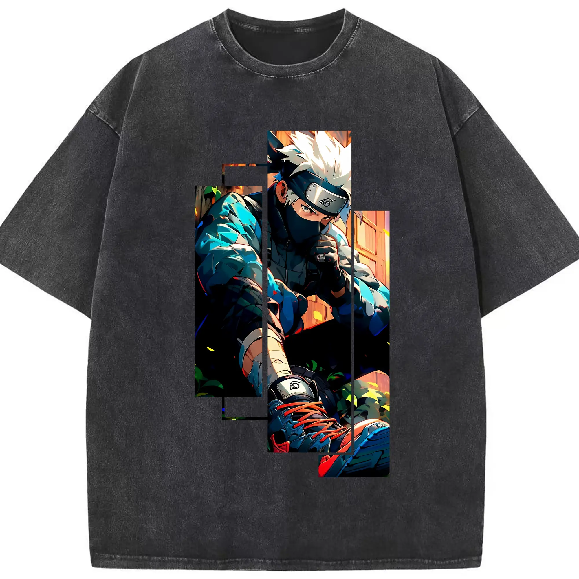 ナルト グッズ はたけ カカシ - 綿100％ ヴィンテージ風 半袖Tシャツ ・ フロントプリント ・ 柔らか肌触り ・ 通気性 快適 ・ スポーツ カジュアル 外出用