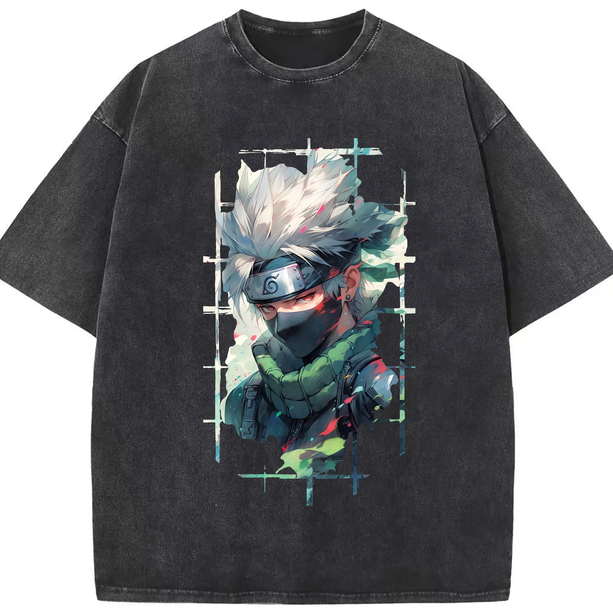 ナルト グッズ はたけ カカシ - 綿100％ ヴィンテージ風 半袖Tシャツ ・ フロントプリント ・ 柔らか肌触り ・ 通気性 快適 ・ スポーツ カジュアル 外出用