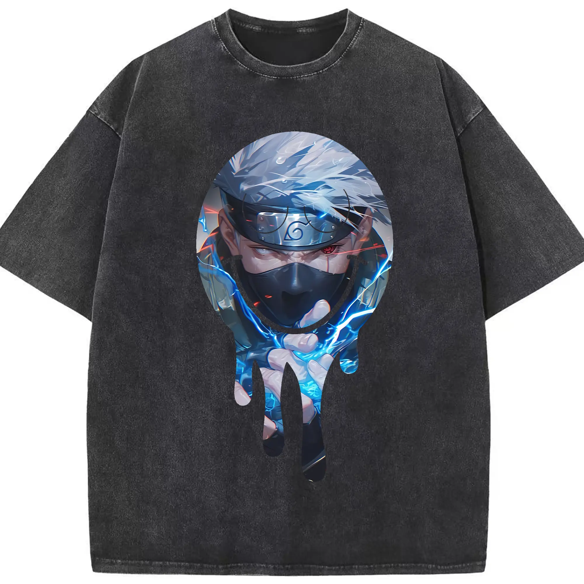 ナルト グッズ はたけ カカシ - 綿100％ ヴィンテージ風 半袖Tシャツ ・ フロントプリント ・ 柔らか肌触り ・ 通気性 快適 ・ スポーツ カジュアル 外出用