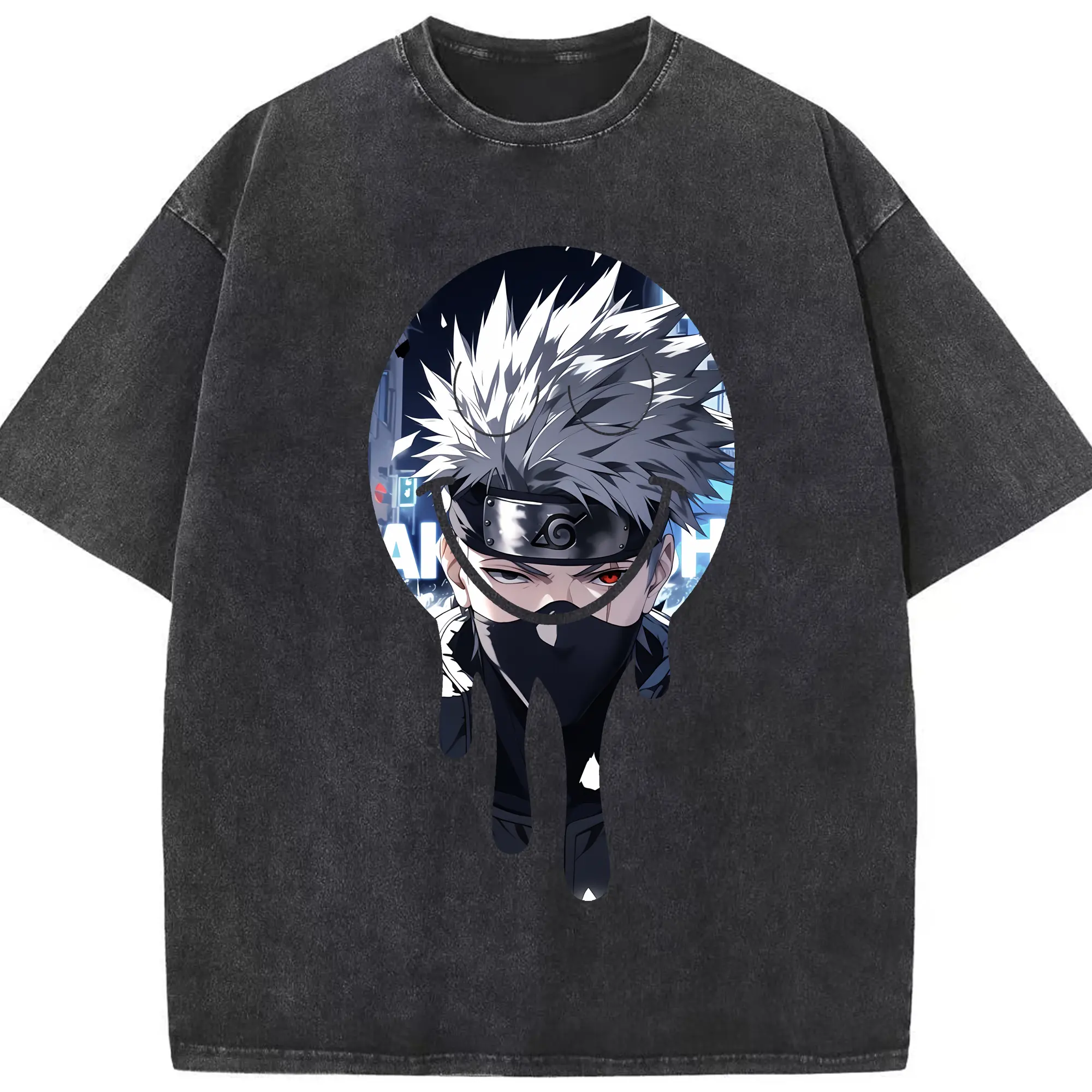 ナルト グッズ はたけ カカシ - 綿100％ ヴィンテージ風 半袖Tシャツ ・ フロントプリント ・ 柔らか肌触り ・ 通気性 快適 ・ スポーツ カジュアル 外出用