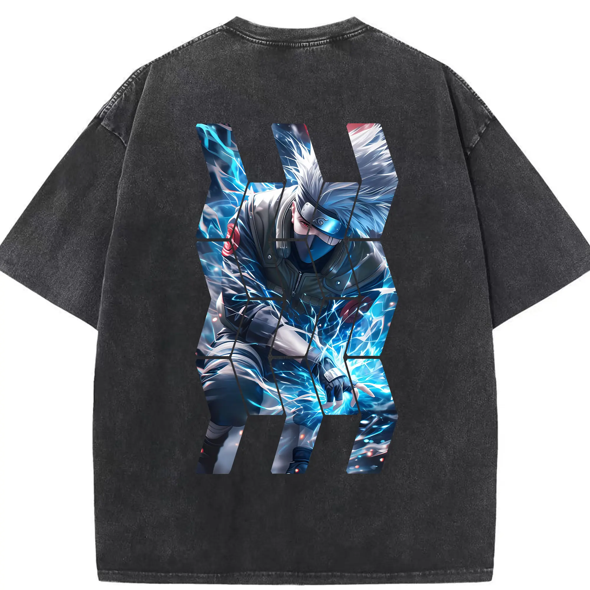 ナルト グッズ はたけ カカシ - 綿100％ ヴィンテージ風 半袖Tシャツ ・ 背面プリント ・ 柔らか肌触り ・ 通気性 快適 ・ スポーツ カジュアル 外出用