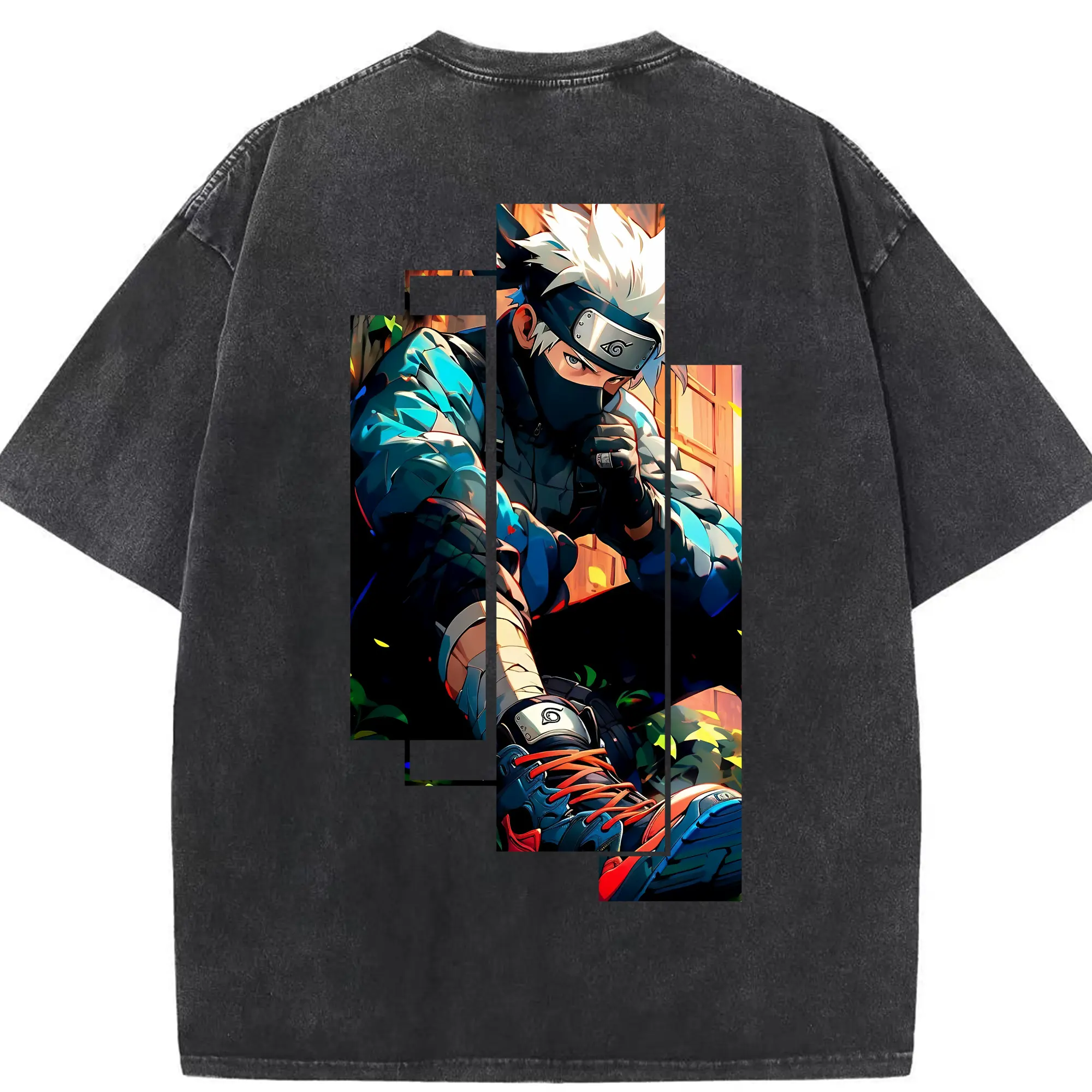 ナルト グッズ はたけ カカシ - 綿100％ ヴィンテージ風 半袖Tシャツ ・ 背面プリント ・ 柔らか肌触り ・ 通気性 快適 ・ スポーツ カジュアル 外出用