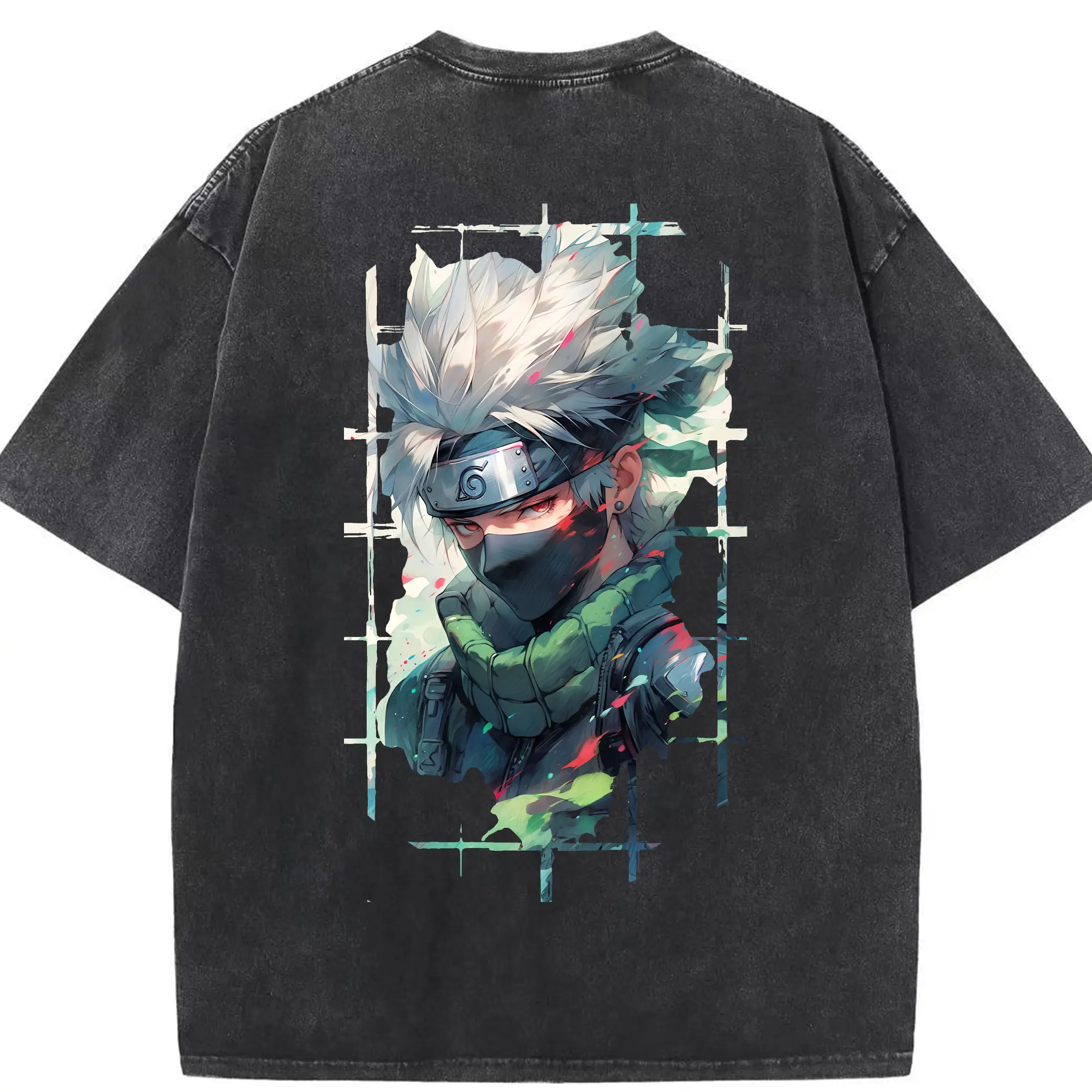 ナルト グッズ はたけ カカシ - 綿100％ ヴィンテージ風 半袖Tシャツ ・ 背面プリント ・ 柔らか肌触り ・ 通気性 快適 ・ スポーツ カジュアル 外出用