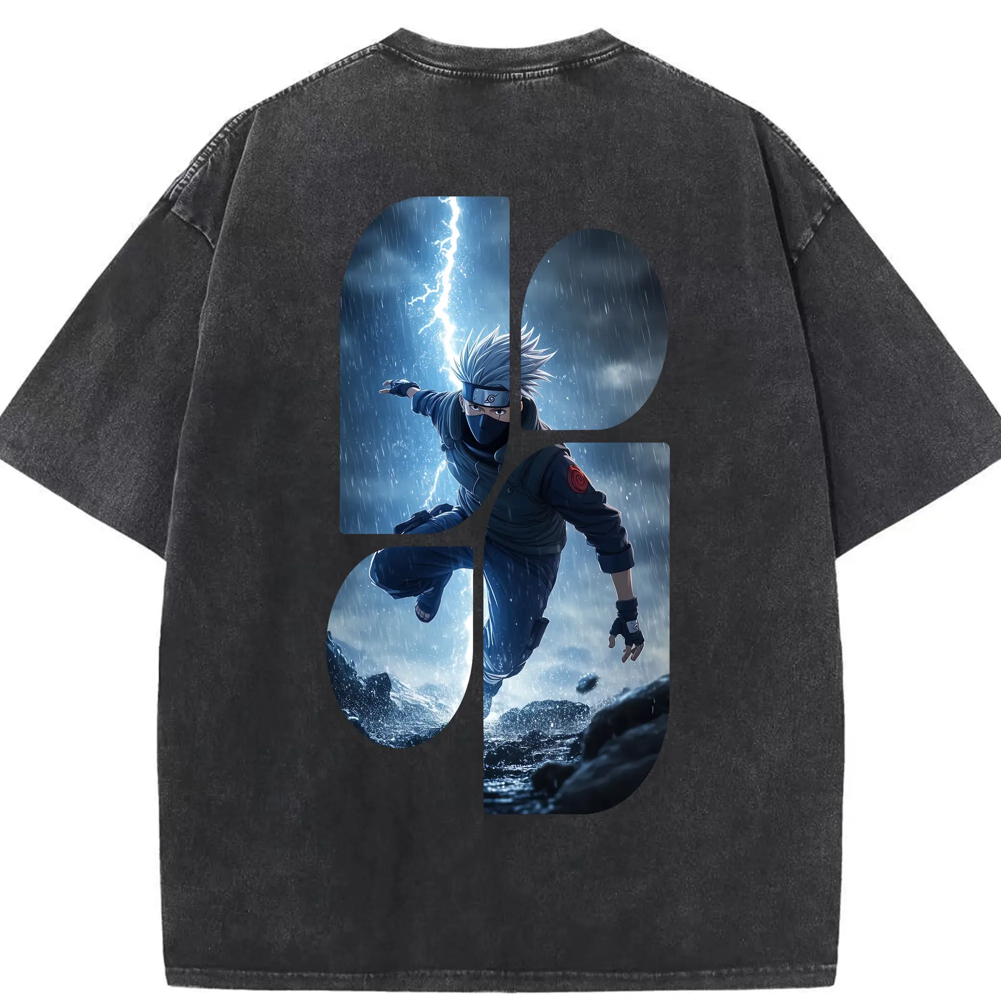 ナルト グッズ はたけ カカシ - 綿100％ ヴィンテージ風 半袖Tシャツ ・ 背面プリント ・ 柔らか肌触り ・ 通気性 快適 ・ スポーツ カジュアル 外出用