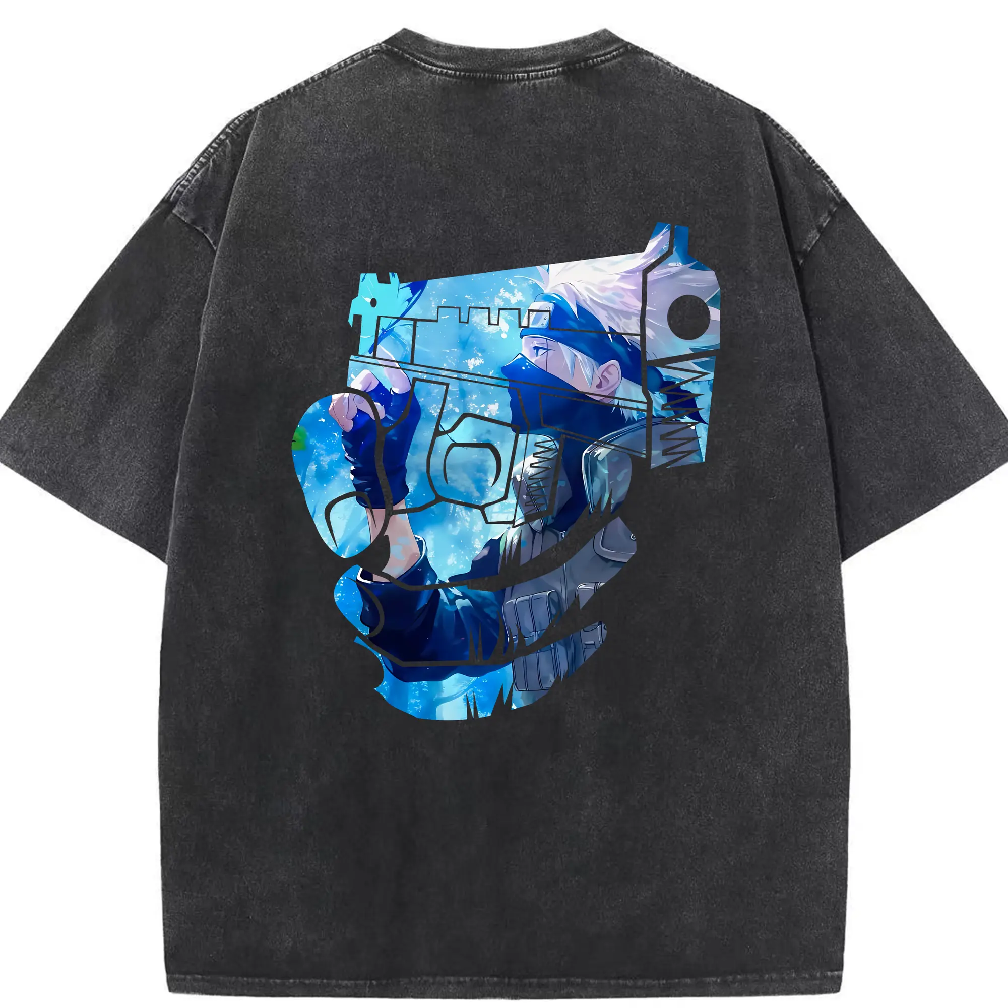 ナルト グッズ はたけ カカシ - 綿100％ ヴィンテージ風 半袖Tシャツ ・ 背面プリント ・ 柔らか肌触り ・ 通気性 快適 ・ スポーツ カジュアル 外出用