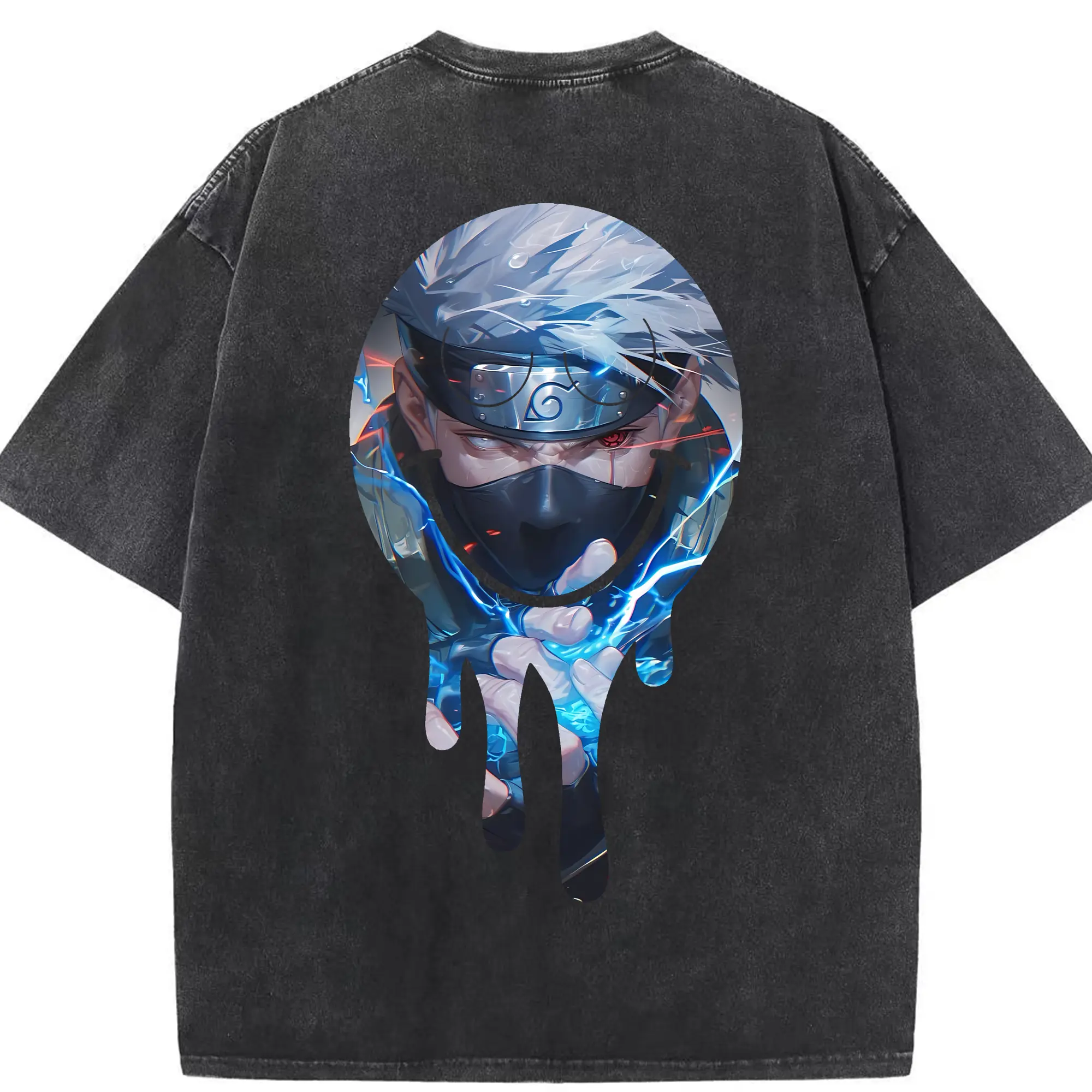 ナルト グッズ はたけ カカシ - 綿100％ ヴィンテージ風 半袖Tシャツ ・ 背面プリント ・ 柔らか肌触り ・ 通気性 快適 ・ スポーツ カジュアル 外出用