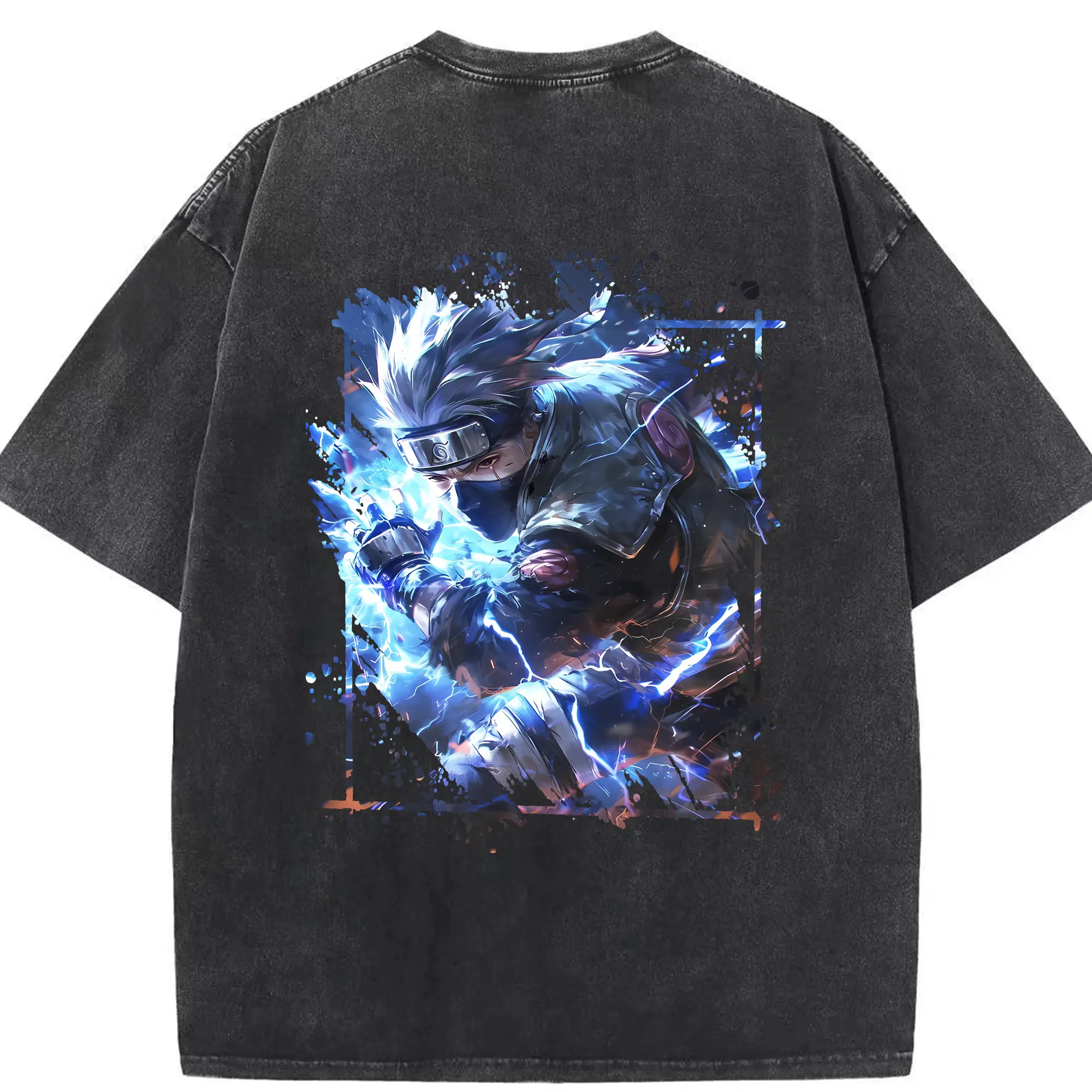 ナルト グッズ はたけ カカシ - 綿100％ ヴィンテージ風 半袖Tシャツ ・ 背面プリント ・ 柔らか肌触り ・ 通気性 快適 ・ スポーツ カジュアル 外出用