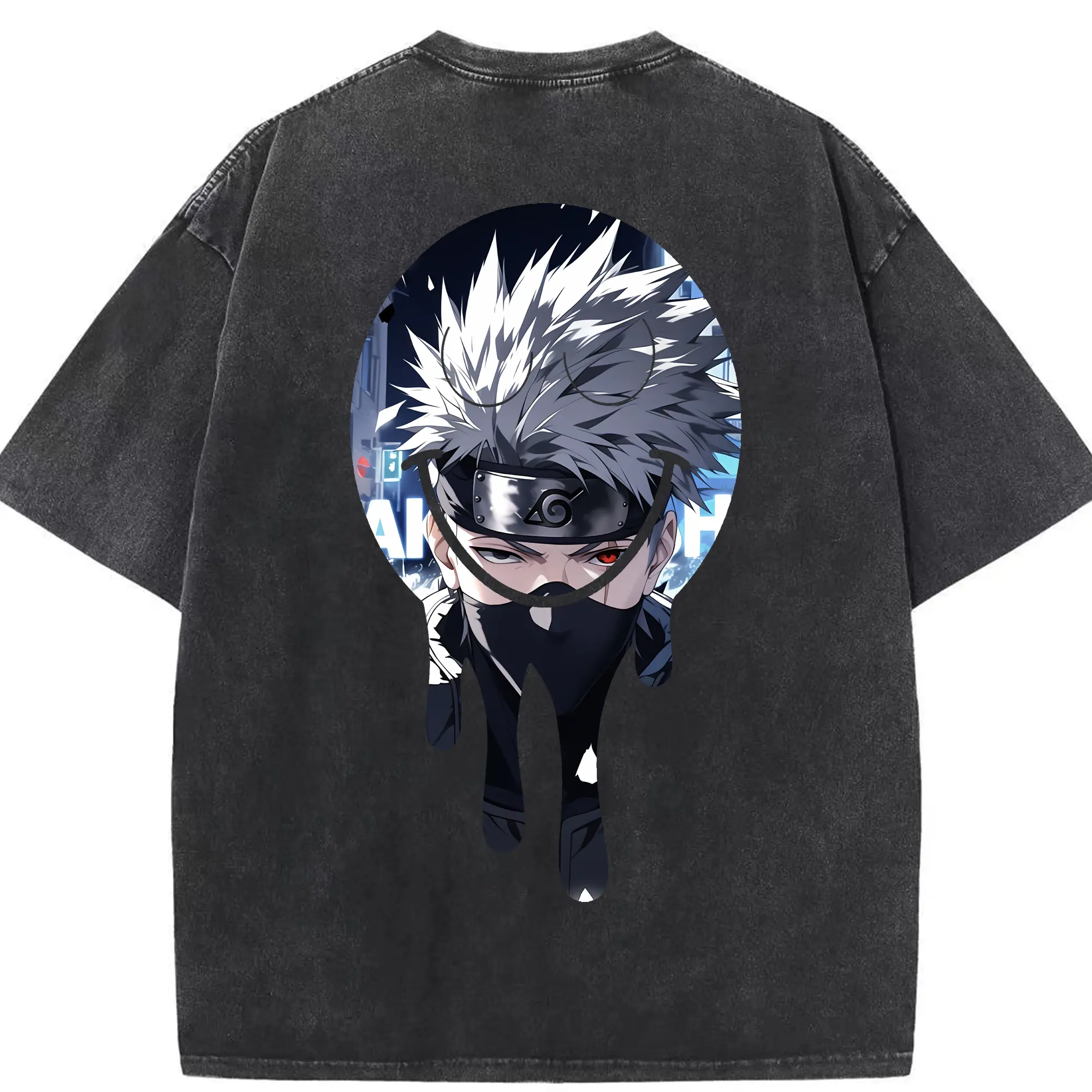 ナルト グッズ はたけ カカシ - 綿100％ ヴィンテージ風 半袖Tシャツ ・ 背面プリント ・ 柔らか肌触り ・ 通気性 快適 ・ スポーツ カジュアル 外出用