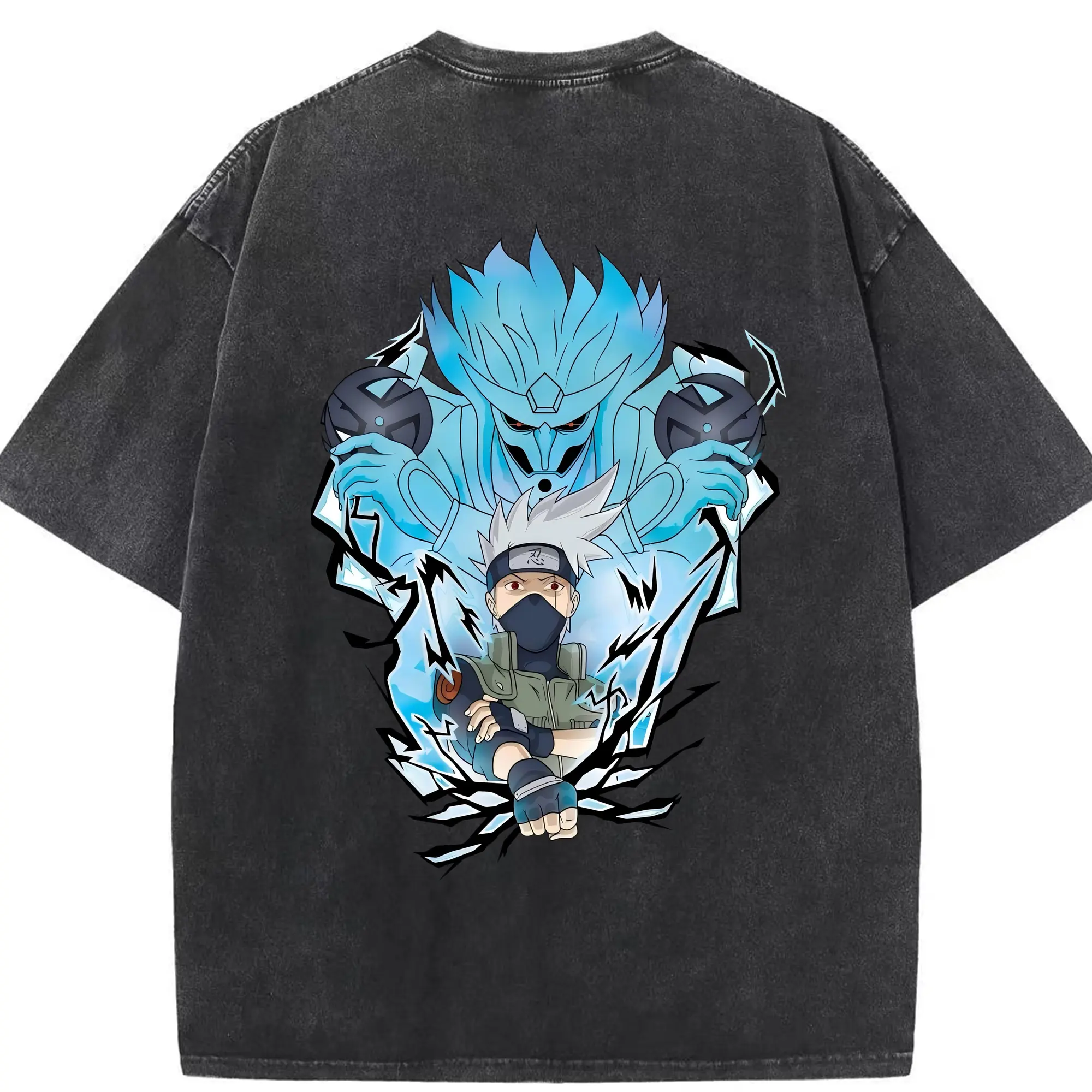 ナルト グッズ はたけ カカシ - 綿100％ ヴィンテージ風 半袖Tシャツ ・ 背面プリント ・ 柔らか肌触り ・ 通気性 快適 ・ スポーツ カジュアル 外出用