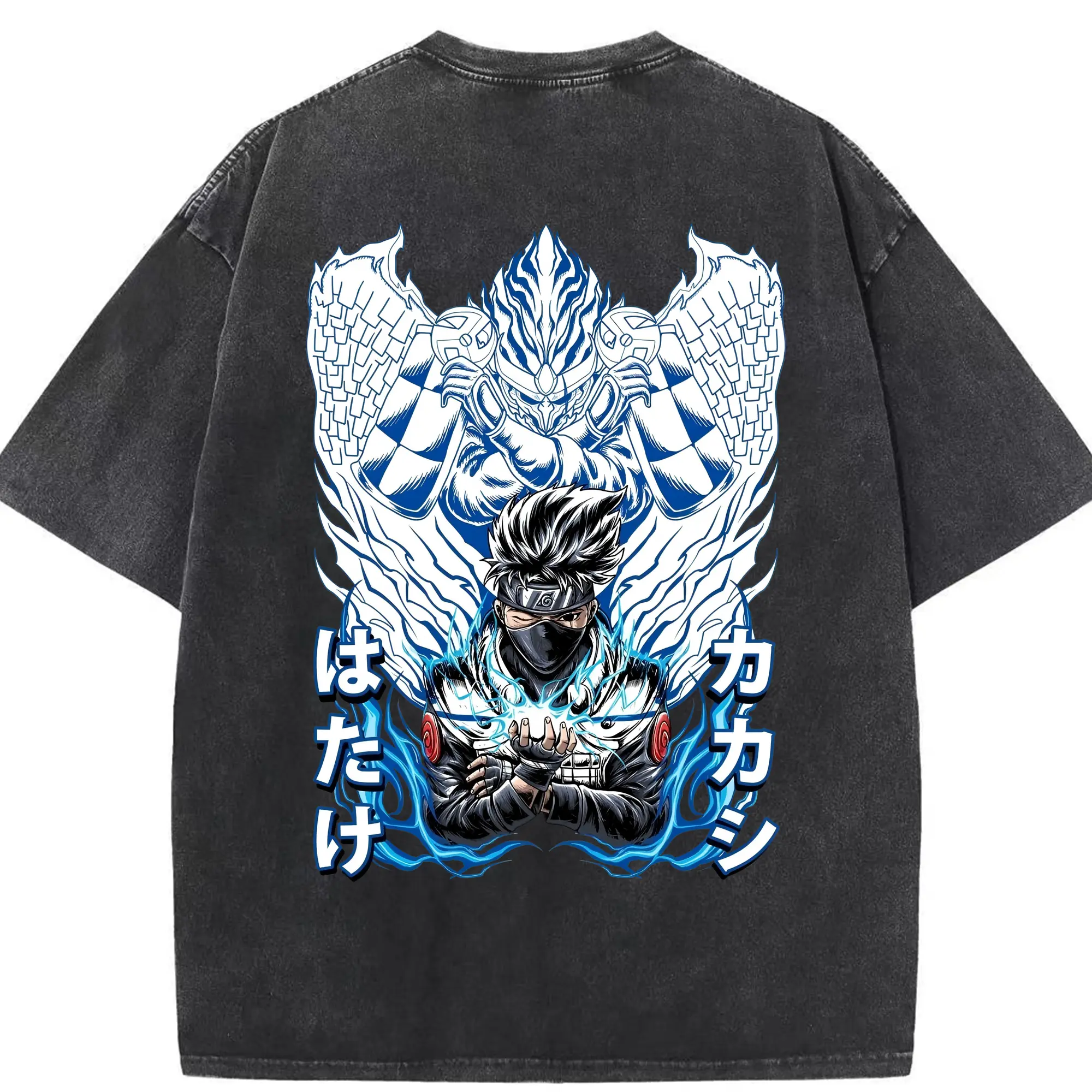 ナルト グッズ はたけ カカシ - 綿100％ ヴィンテージ風 半袖Tシャツ ・ 背面プリント ・ 柔らか肌触り ・ 通気性 快適 ・ スポーツ カジュアル 外出用