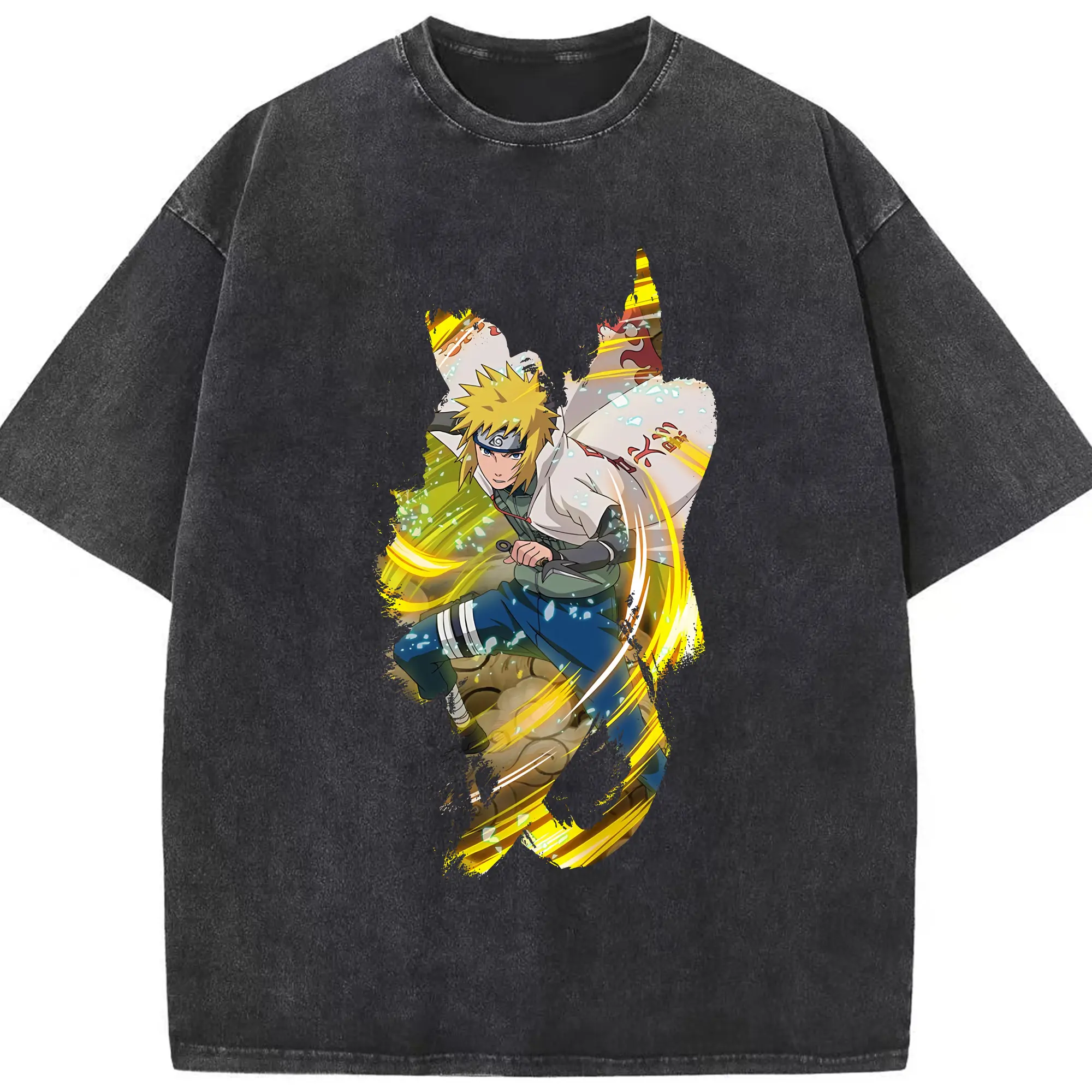 ナルト グッズ 波風 ミナト - 綿100％ ヴィンテージ風 半袖Tシャツ ・ フロントプリント ・ 柔らか肌触り ・ 通気性 快適 ・ スポーツ カジュアル 外出用