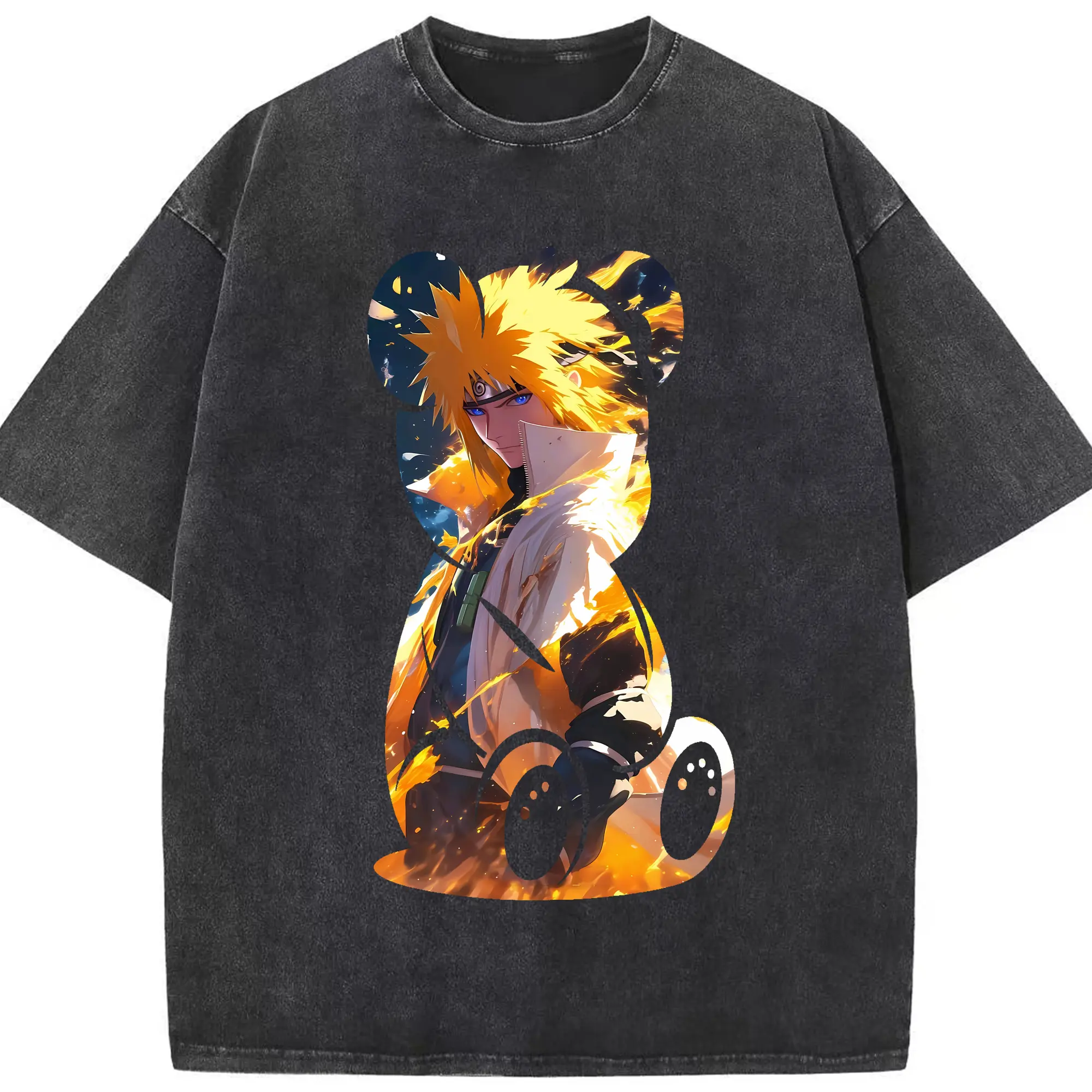 ナルト グッズ 波風 ミナト - 綿100％ ヴィンテージ風 半袖Tシャツ ・ フロントプリント ・ 柔らか肌触り ・ 通気性 快適 ・ スポーツ カジュアル 外出用