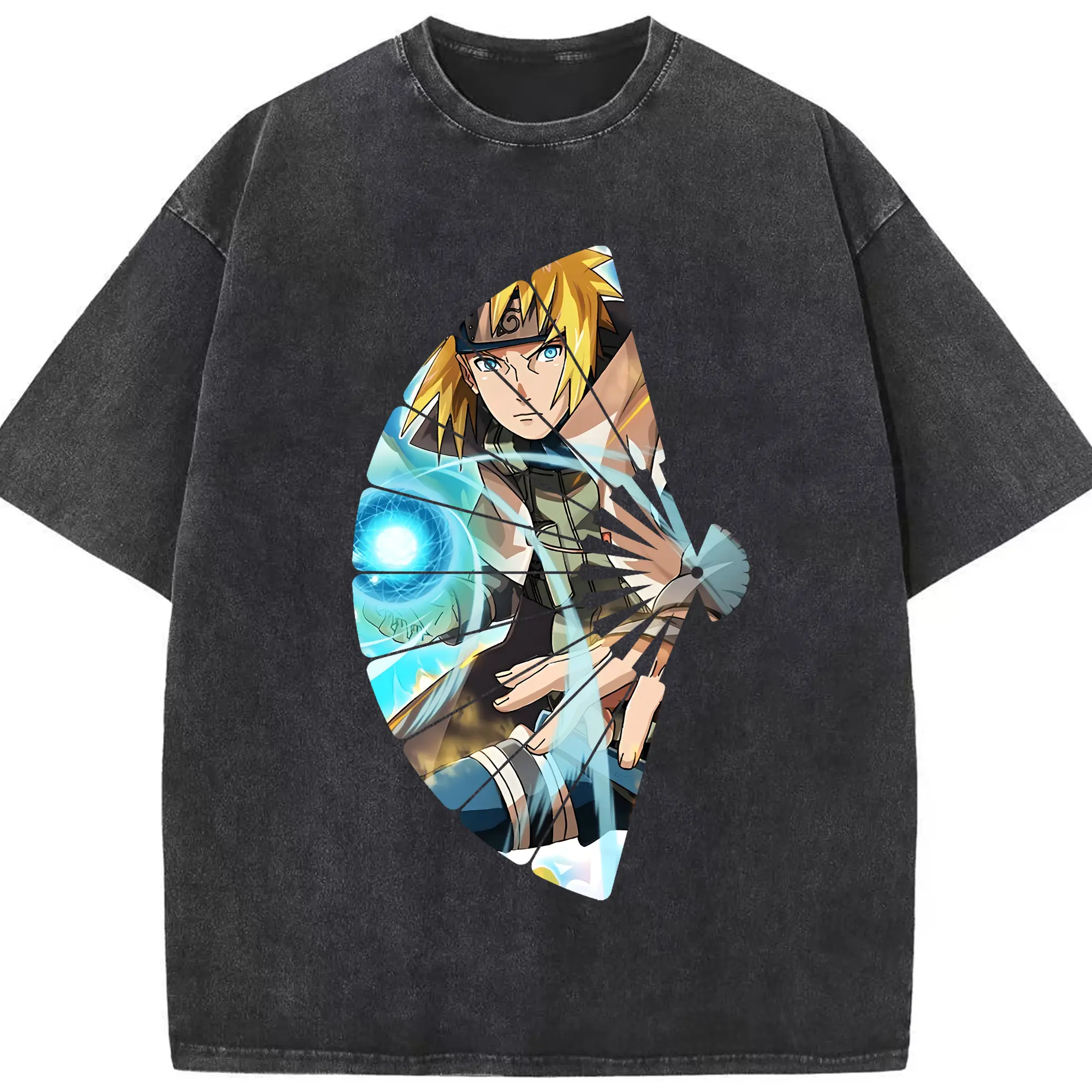 ナルト グッズ 波風 ミナト - 綿100％ ヴィンテージ風 半袖Tシャツ ・ フロントプリント ・ 柔らか肌触り ・ 通気性 快適 ・ スポーツ カジュアル 外出用