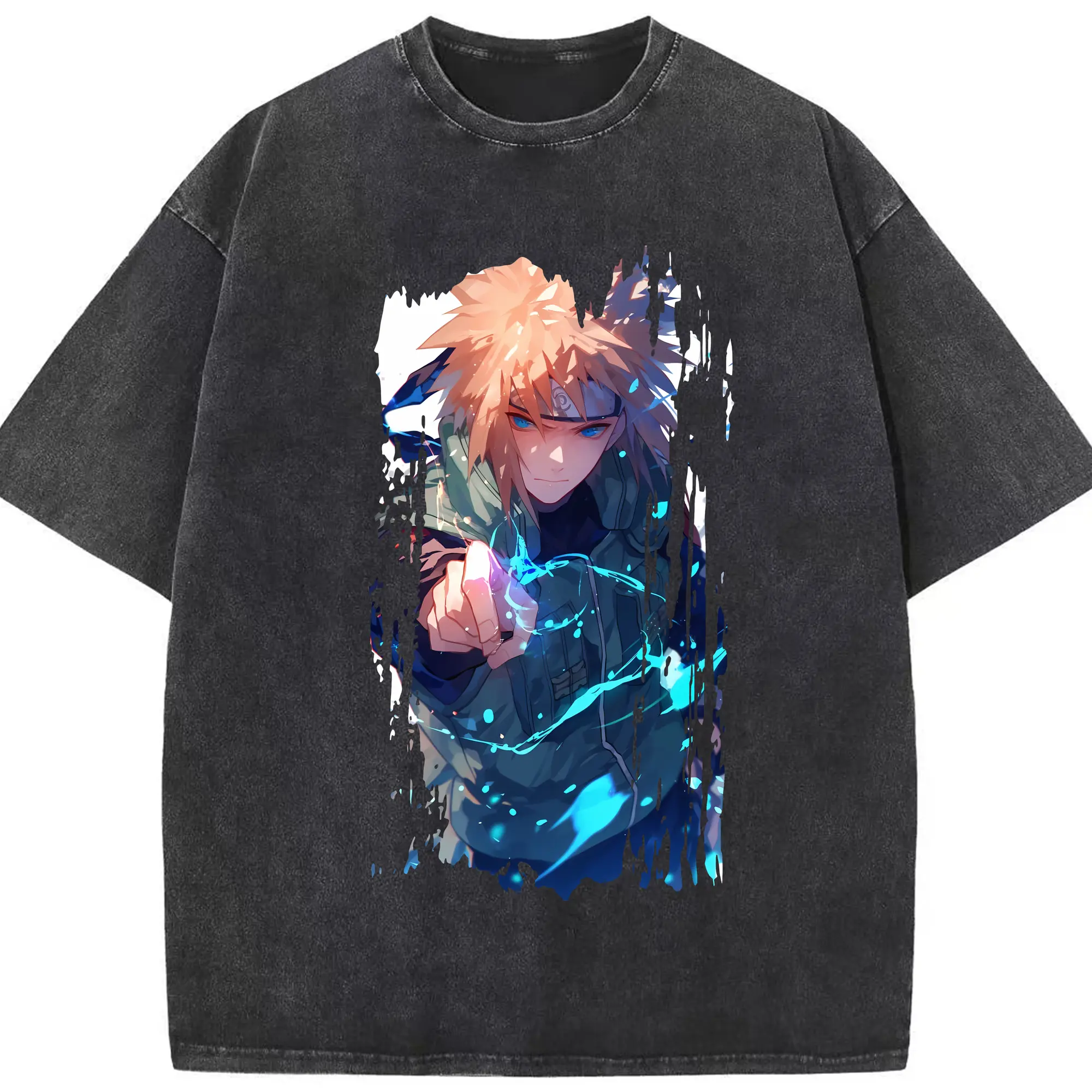ナルト グッズ 波風 ミナト - 綿100％ ヴィンテージ風 半袖Tシャツ ・ フロントプリント ・ 柔らか肌触り ・ 通気性 快適 ・ スポーツ カジュアル 外出用