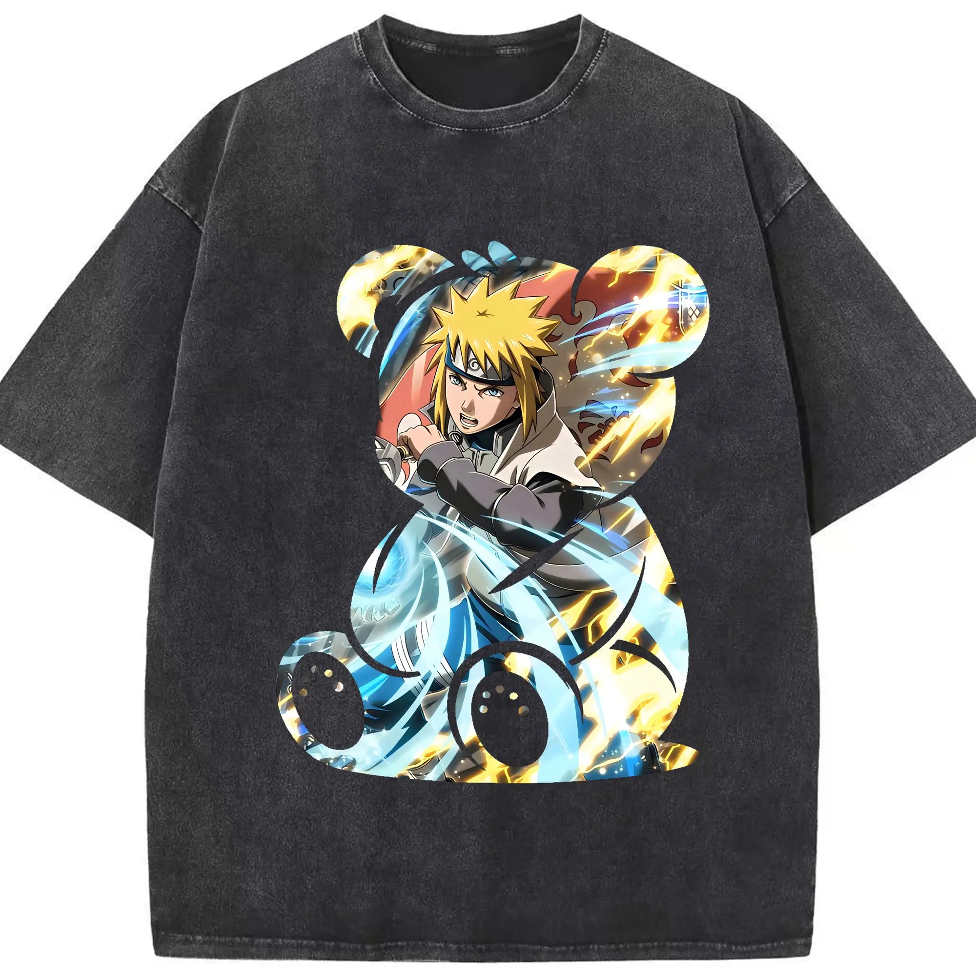 ナルト グッズ 波風 ミナト - 綿100％ ヴィンテージ風 半袖Tシャツ ・ フロントプリント ・ 柔らか肌触り ・ 通気性 快適 ・ スポーツ カジュアル 外出用