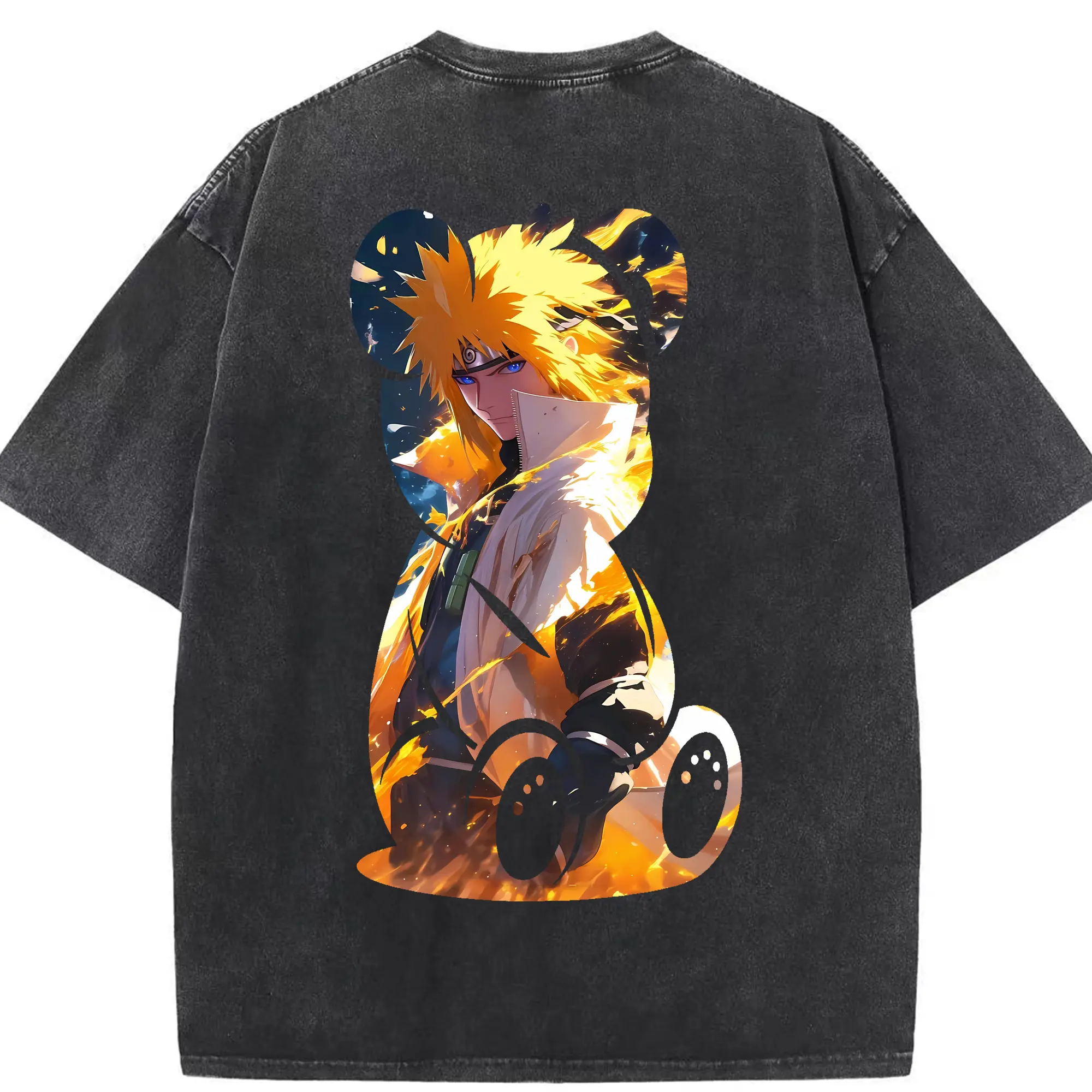 ナルト グッズ 波風 ミナト - 綿100％ ヴィンテージ風 半袖Tシャツ ・ 背面プリント ・ 柔らか肌触り ・ 通気性 快適 ・ スポーツ カジュアル 外出用