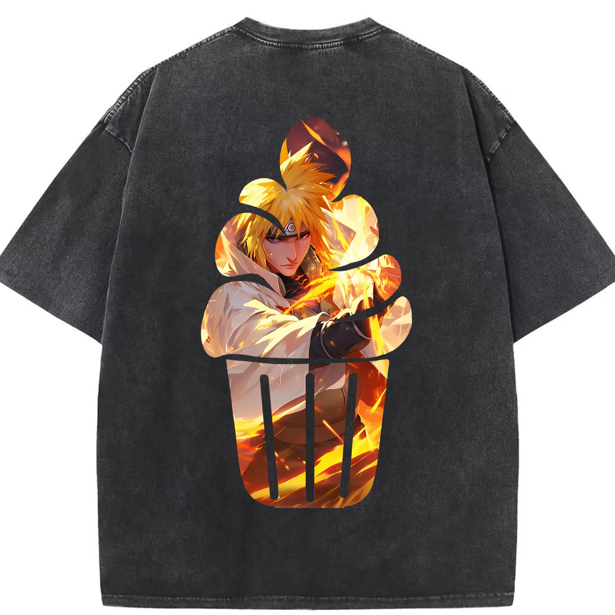 ナルト グッズ 波風 ミナト - 綿100％ ヴィンテージ風 半袖Tシャツ ・ 背面プリント ・ 柔らか肌触り ・ 通気性 快適 ・ スポーツ カジュアル 外出用