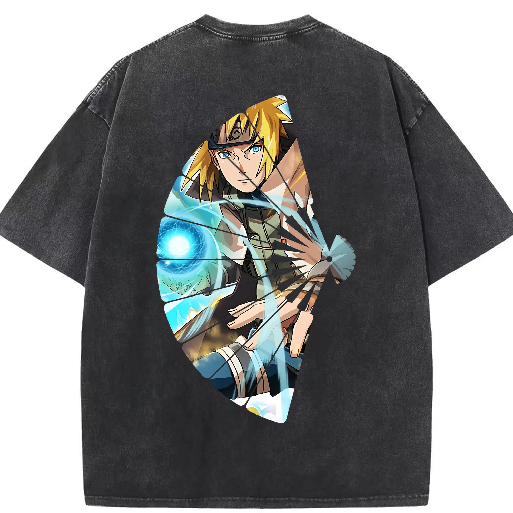 ナルト グッズ 波風 ミナト - 綿100％ ヴィンテージ風 半袖Tシャツ ・ 背面プリント ・ 柔らか肌触り ・ 通気性 快適 ・ スポーツ カジュアル 外出用