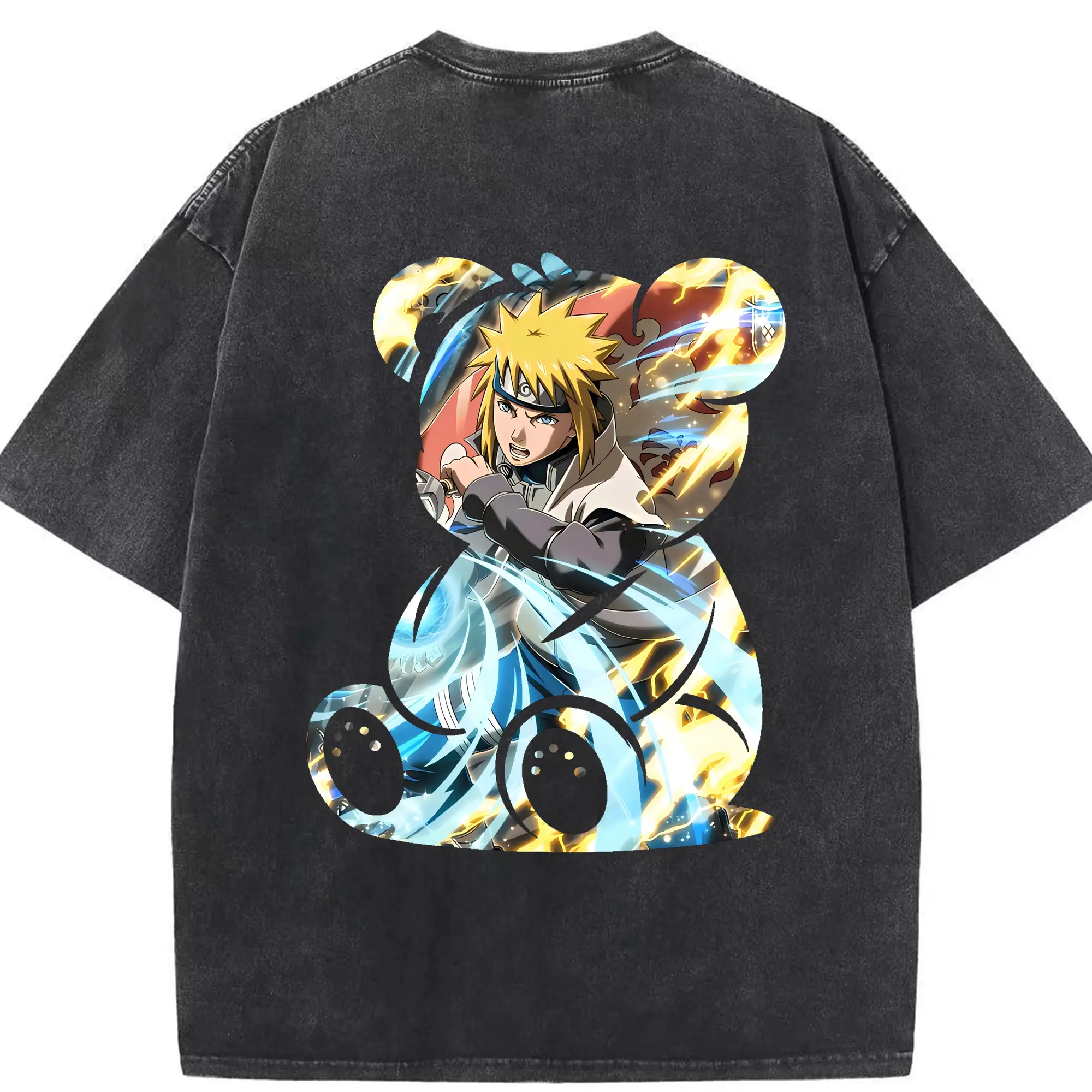 ナルト グッズ 波風 ミナト - 綿100％ ヴィンテージ風 半袖Tシャツ ・ 背面プリント ・ 柔らか肌触り ・ 通気性 快適 ・ スポーツ カジュアル 外出用