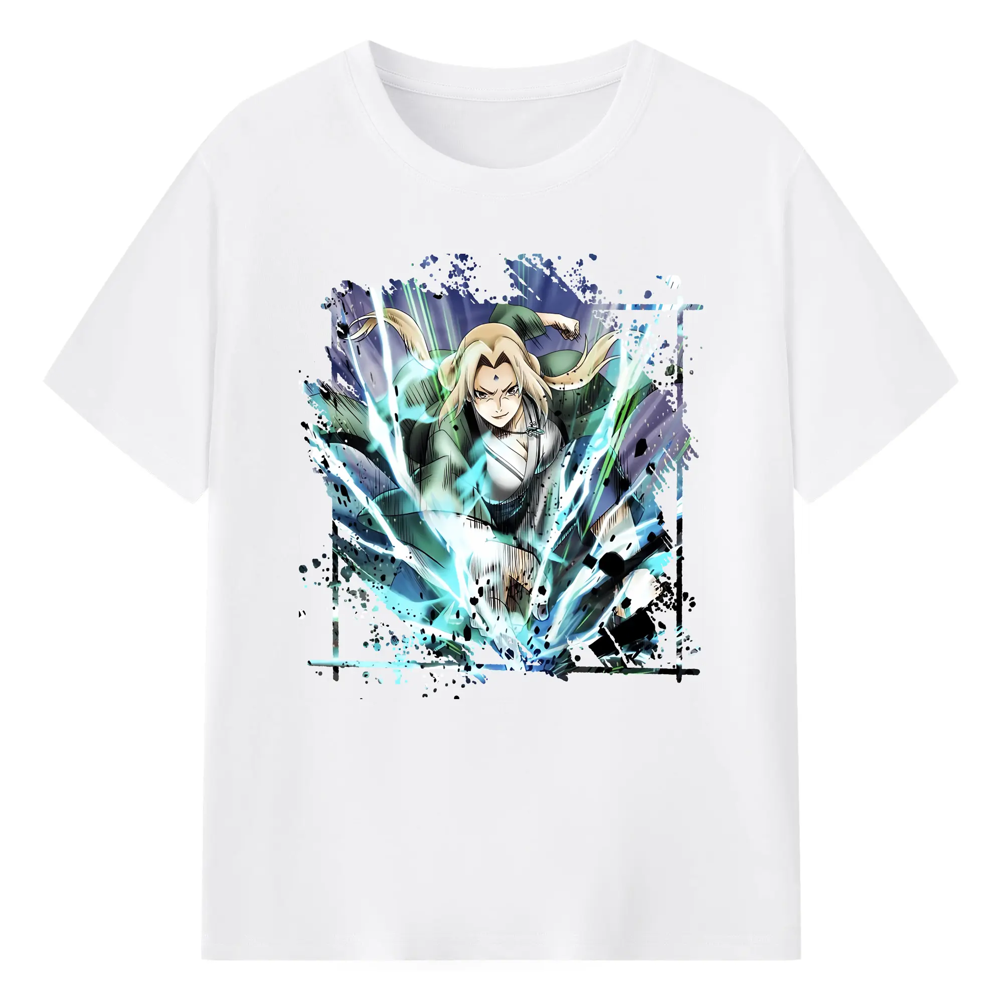 ナルト グッズ 綱手 - 綿100％ 半袖Tシャツ ・ フロントプリント ・ 快適 通気性 ・ 日常使い 散歩 スポーツ用