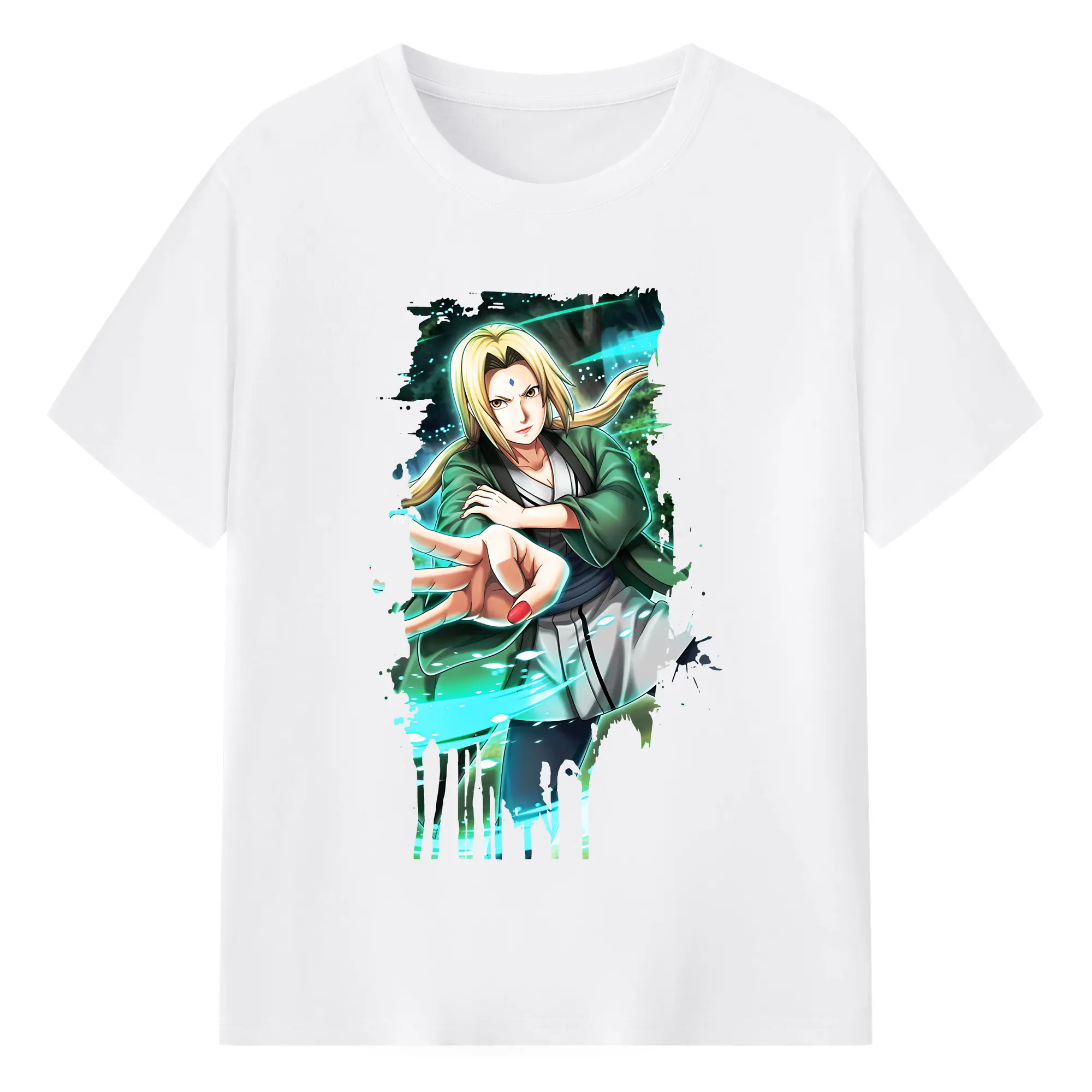 ナルト グッズ 綱手 - 綿100％ 半袖Tシャツ ・ フロントプリント ・ 快適 通気性 ・ 日常使い 散歩 スポーツ用