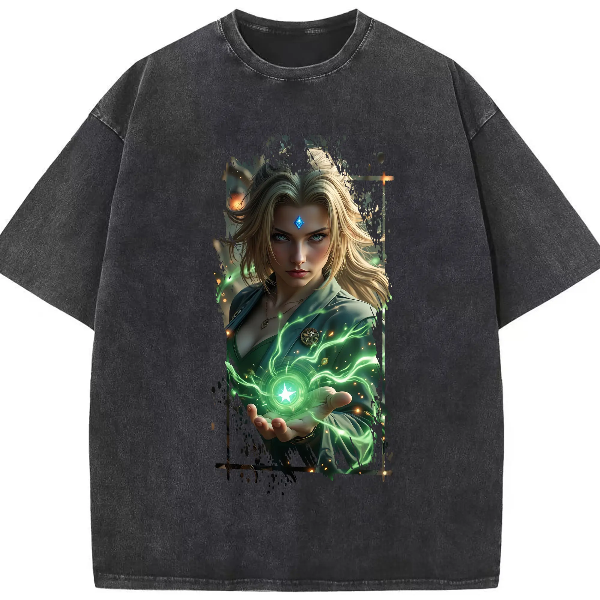 ナルト グッズ 綱手 - 綿100％ ヴィンテージ風 半袖Tシャツ ・ フロントプリント ・ 柔らか肌触り ・ 通気性 快適 ・ スポーツ カジュアル 外出用