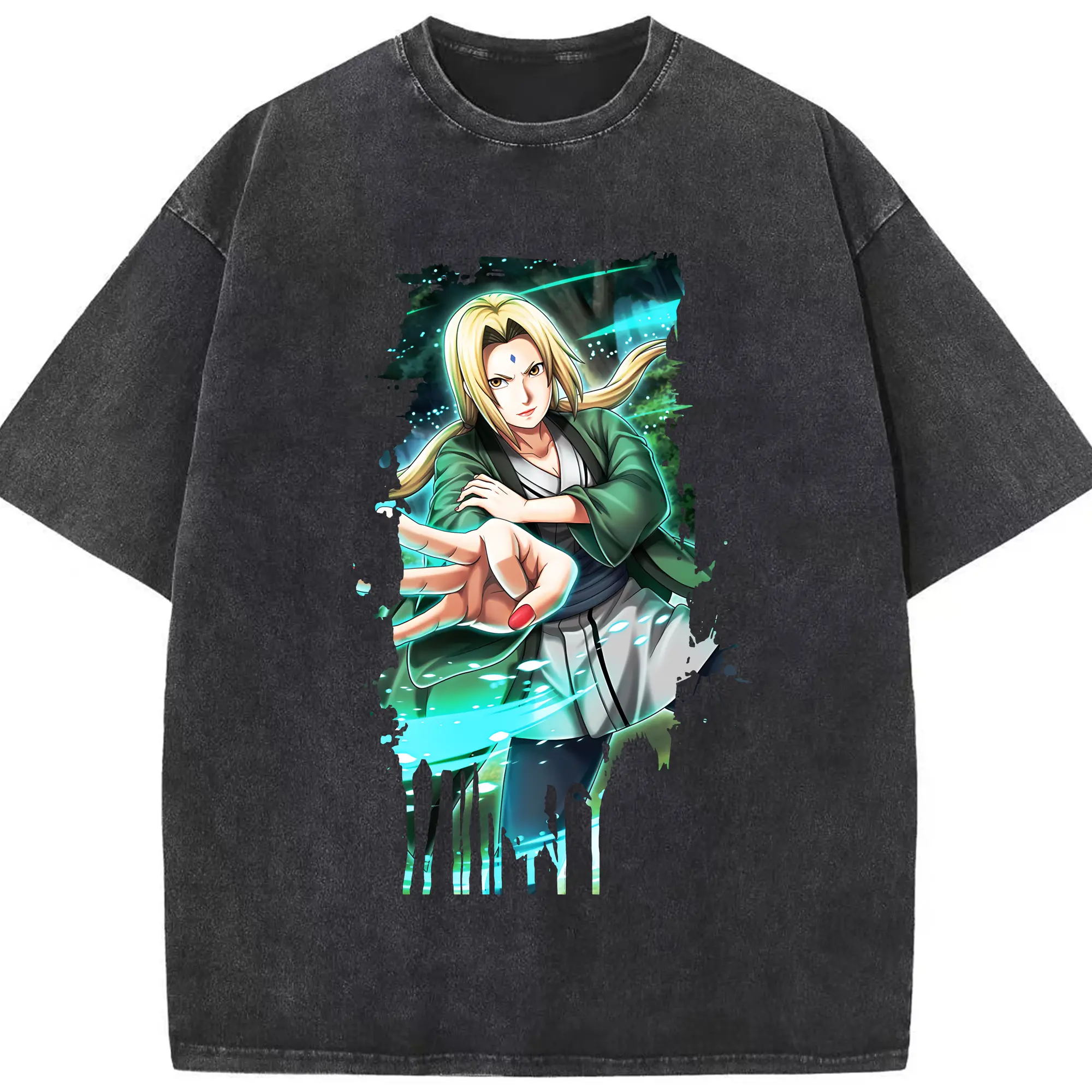 ナルト グッズ 綱手 - 綿100％ ヴィンテージ風 半袖Tシャツ ・ フロントプリント ・ 柔らか肌触り ・ 通気性 快適 ・ スポーツ カジュアル 外出用