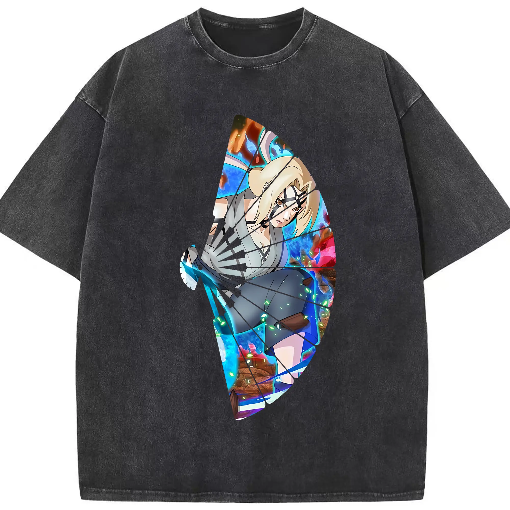 ナルト グッズ 綱手 - 綿100％ ヴィンテージ風 半袖Tシャツ ・ フロントプリント ・ 柔らか肌触り ・ 通気性 快適 ・ スポーツ カジュアル 外出用