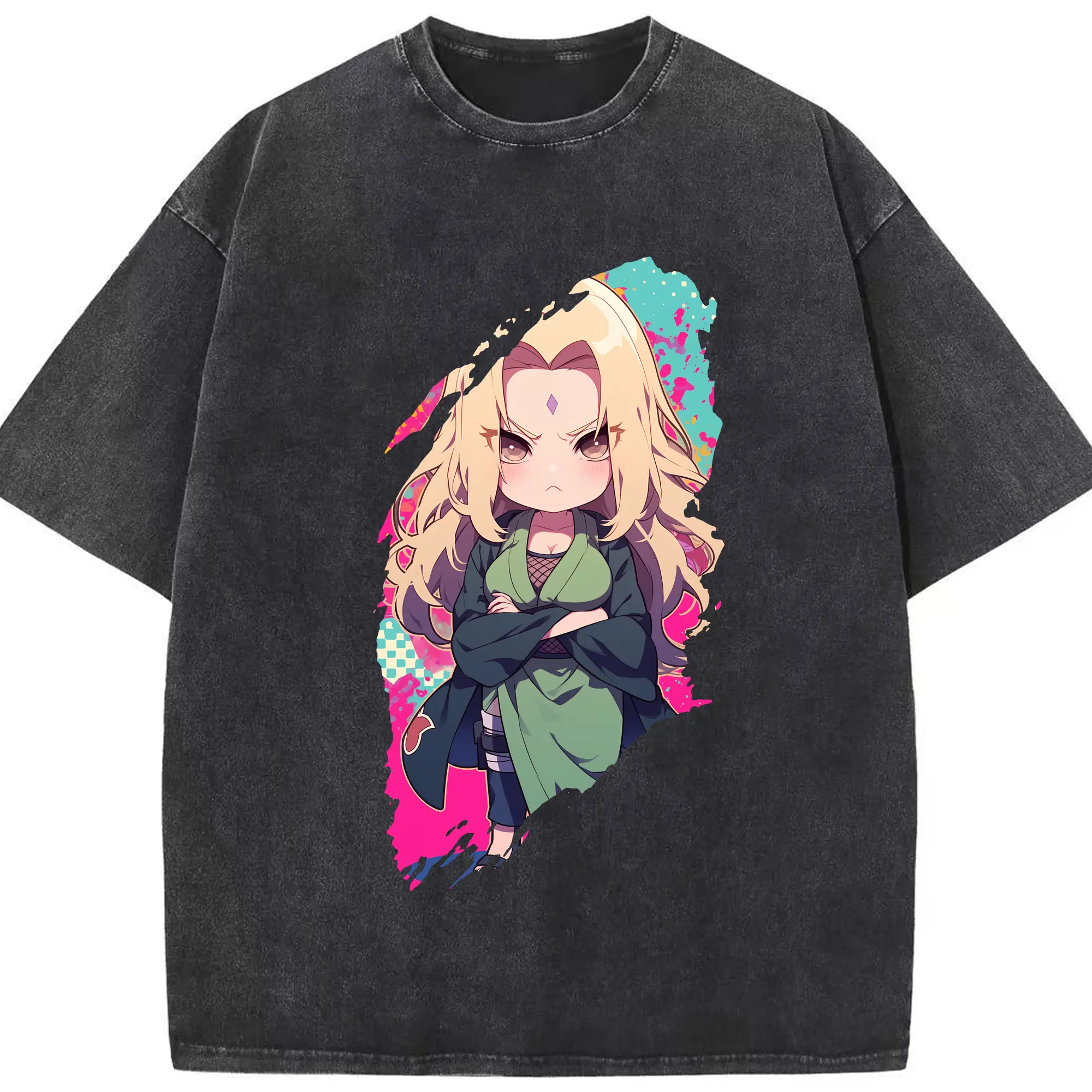 ナルト グッズ 綱手 - 綿100％ ヴィンテージ風 半袖Tシャツ ・ フロントプリント ・ 柔らか肌触り ・ 通気性 快適 ・ スポーツ カジュアル 外出用