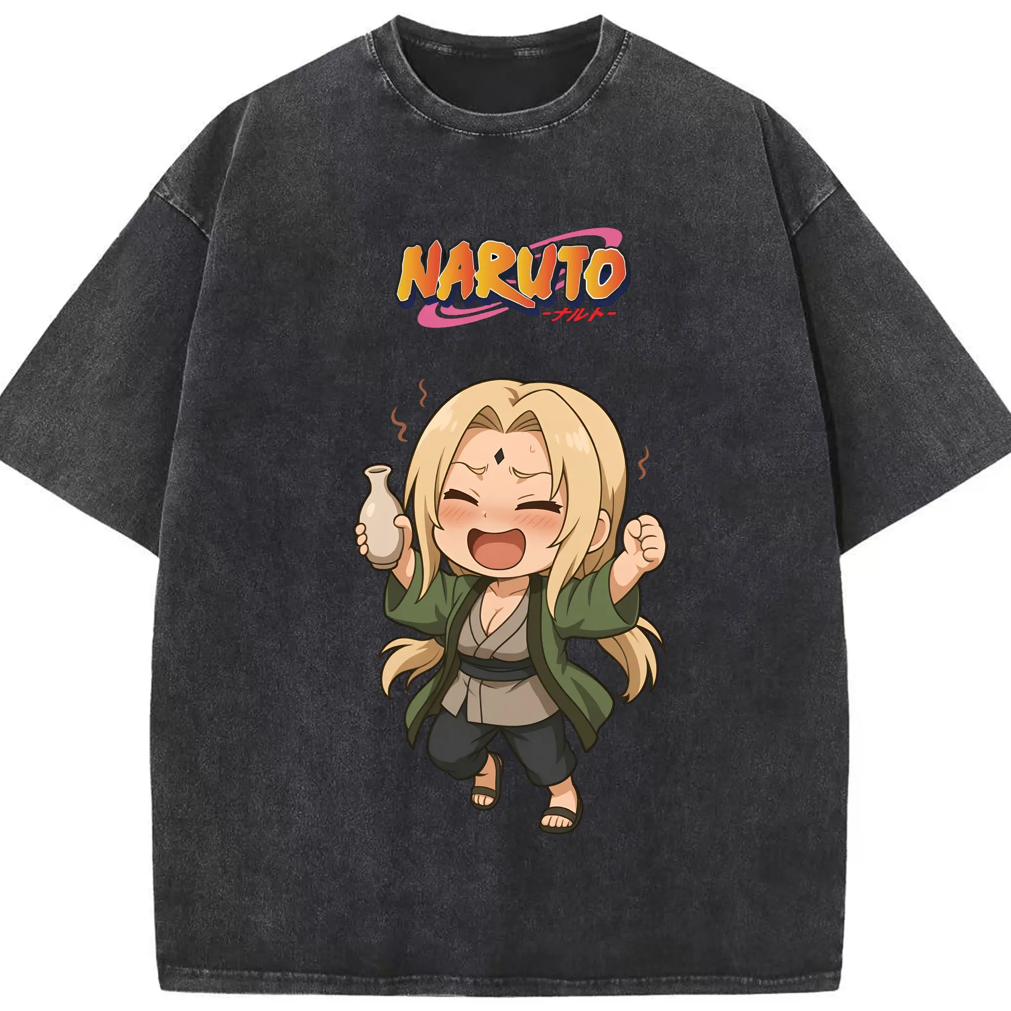 ナルト グッズ 綱手 - 綿100％ ヴィンテージ風 半袖Tシャツ ・ フロントプリント ・ 柔らか肌触り ・ 通気性 快適 ・ スポーツ カジュアル 外出用