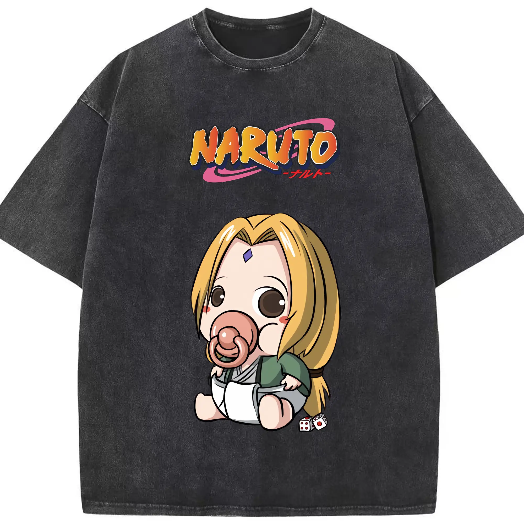 ナルト グッズ 綱手 - 綿100％ ヴィンテージ風 半袖Tシャツ ・ フロントプリント ・ 柔らか肌触り ・ 通気性 快適 ・ スポーツ カジュアル 外出用
