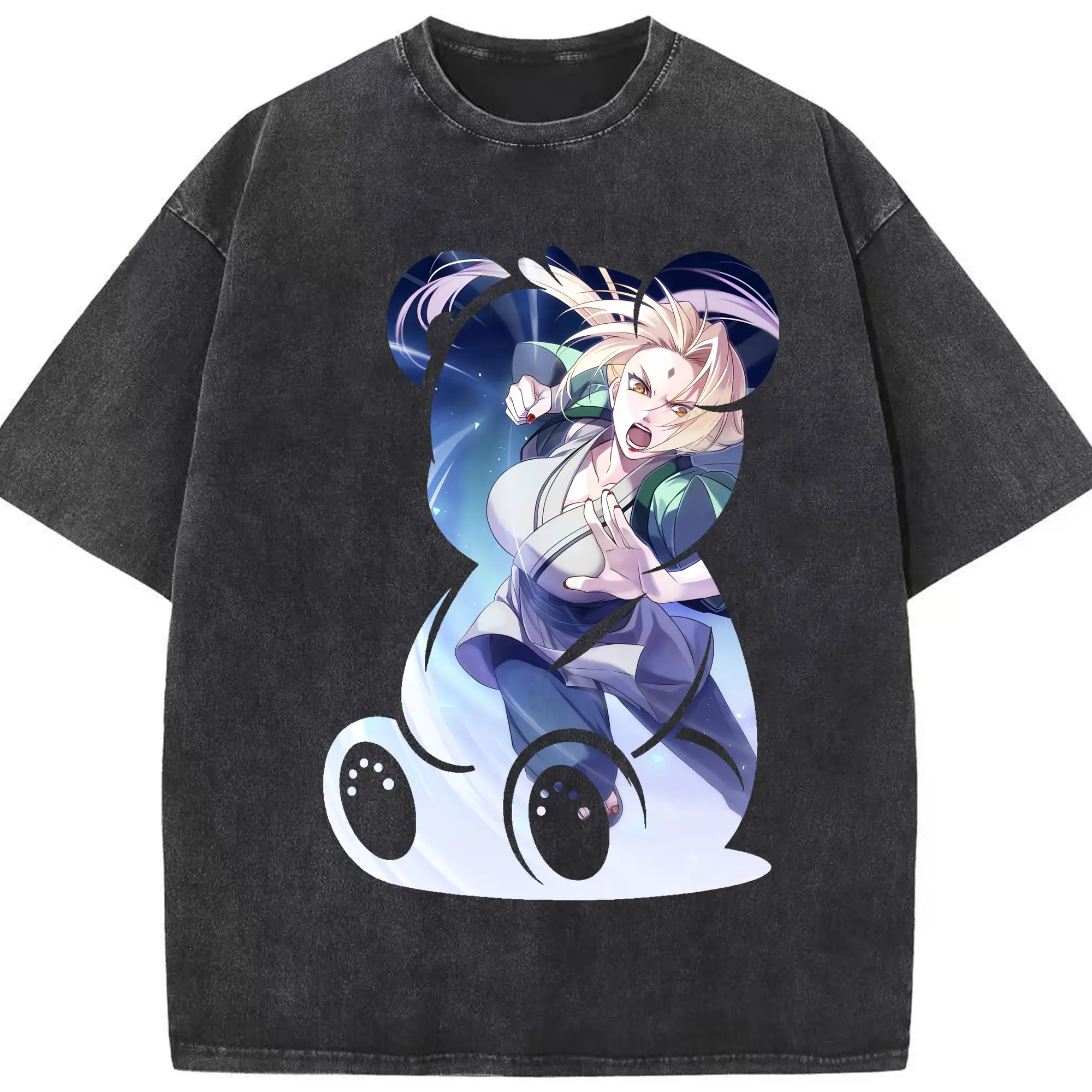 ナルト グッズ 綱手 - 綿100％ ヴィンテージ風 半袖Tシャツ ・ フロントプリント ・ 柔らか肌触り ・ 通気性 快適 ・ スポーツ カジュアル 外出用