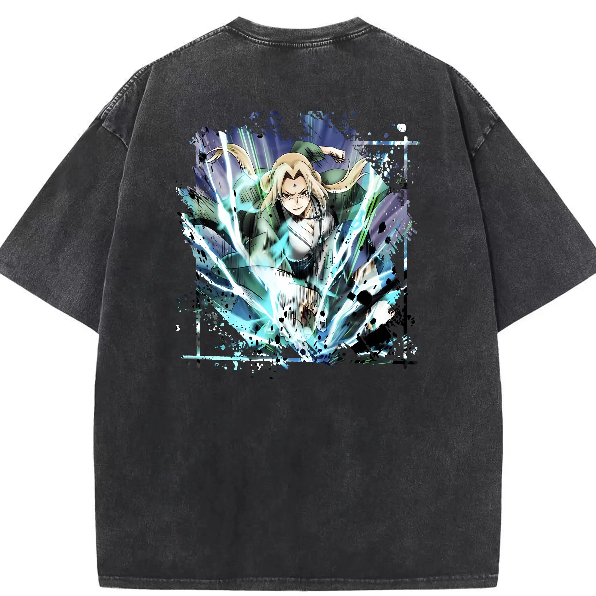 ナルト グッズ 綱手 - 綿100％ ヴィンテージ風 半袖Tシャツ ・ 背面プリント ・ 柔らか肌触り ・ 通気性 快適 ・ スポーツ カジュアル 外出用